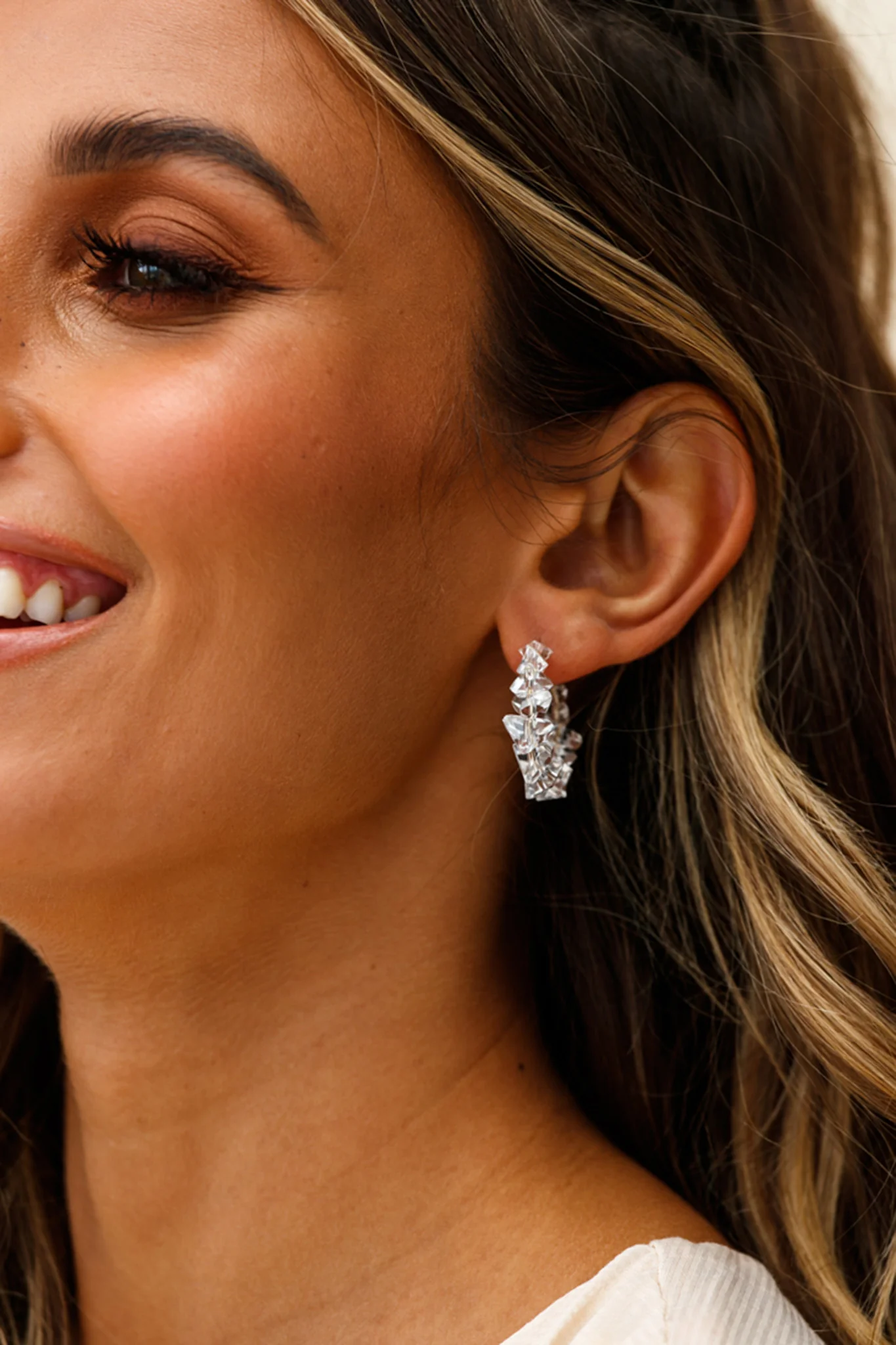 Hartley Clear Polished Stone Hoop Earrings