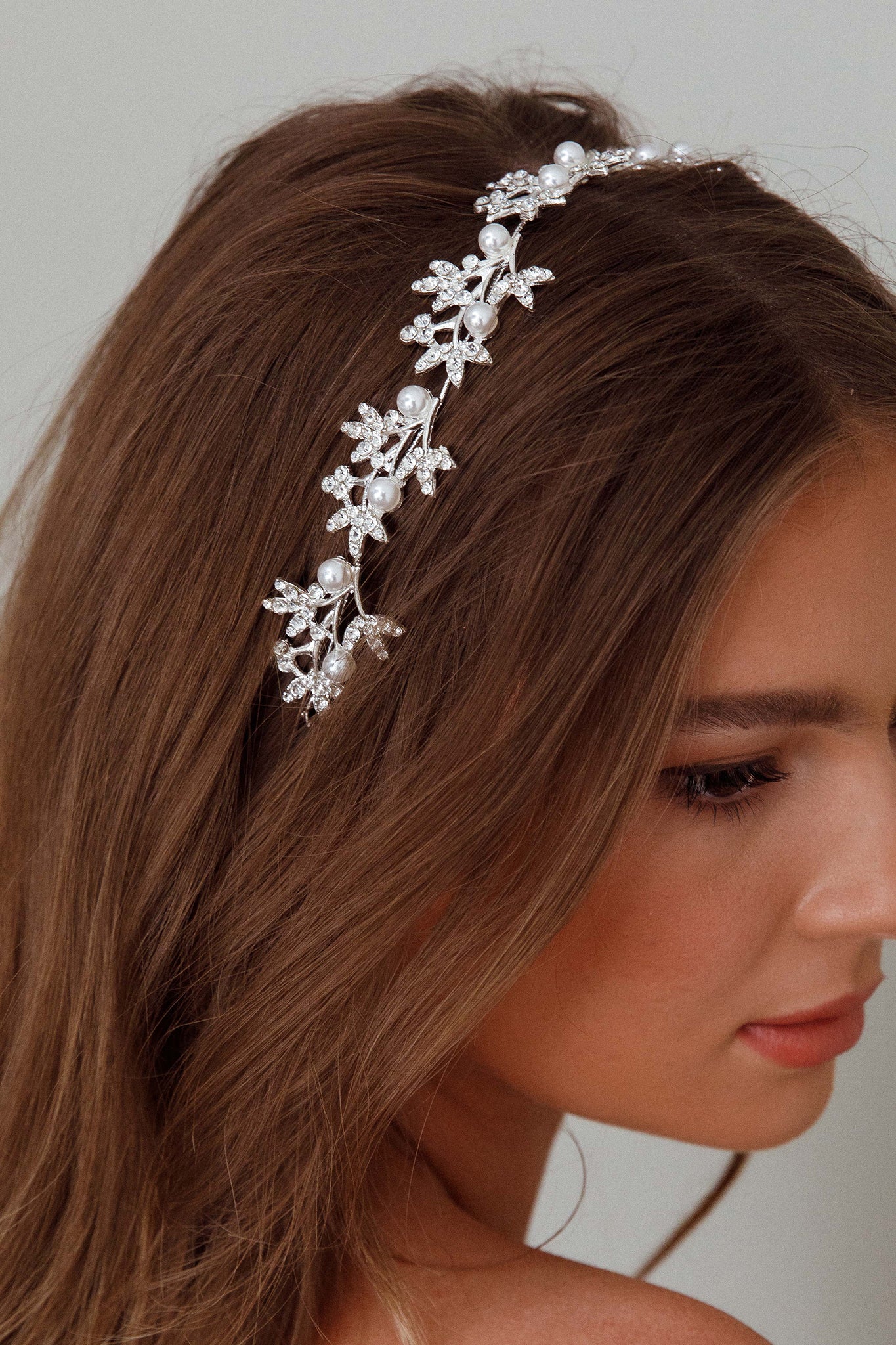 Leaves & Pearl Wire Headband Silver