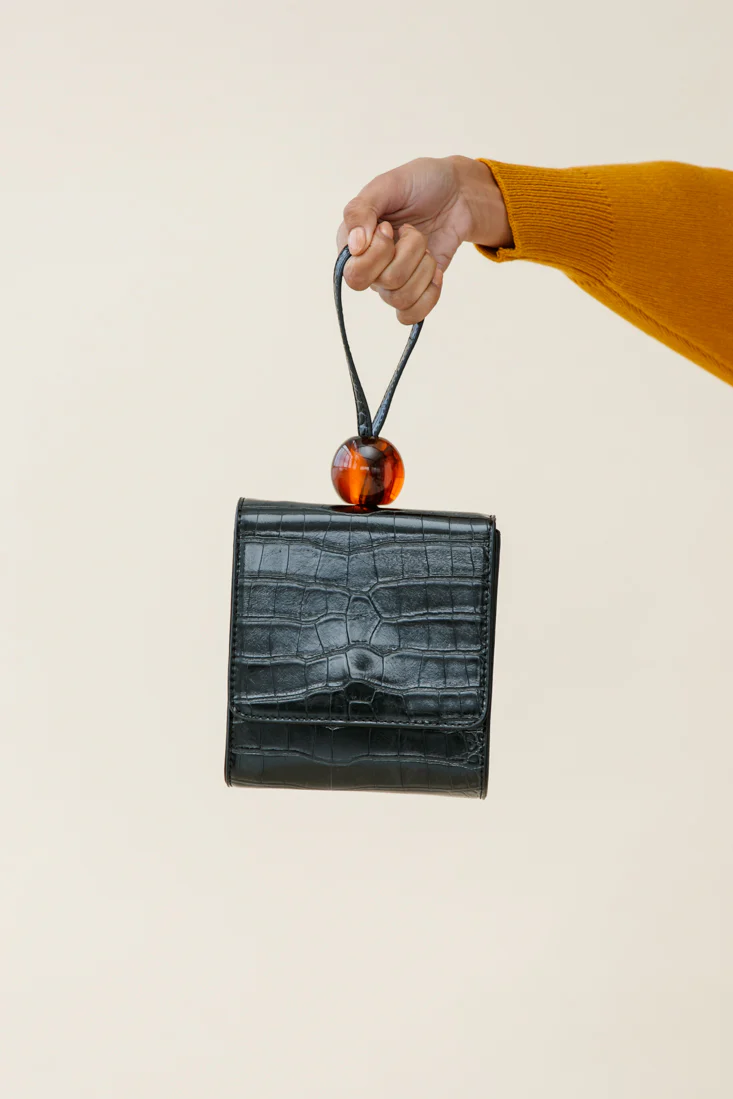 Audrey Wrist Strap Bead Purse Black