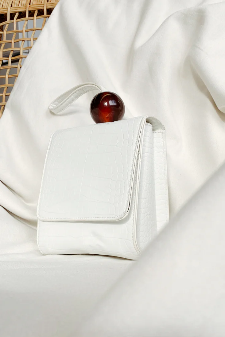 Audrey Wrist Strap Bead Purse White