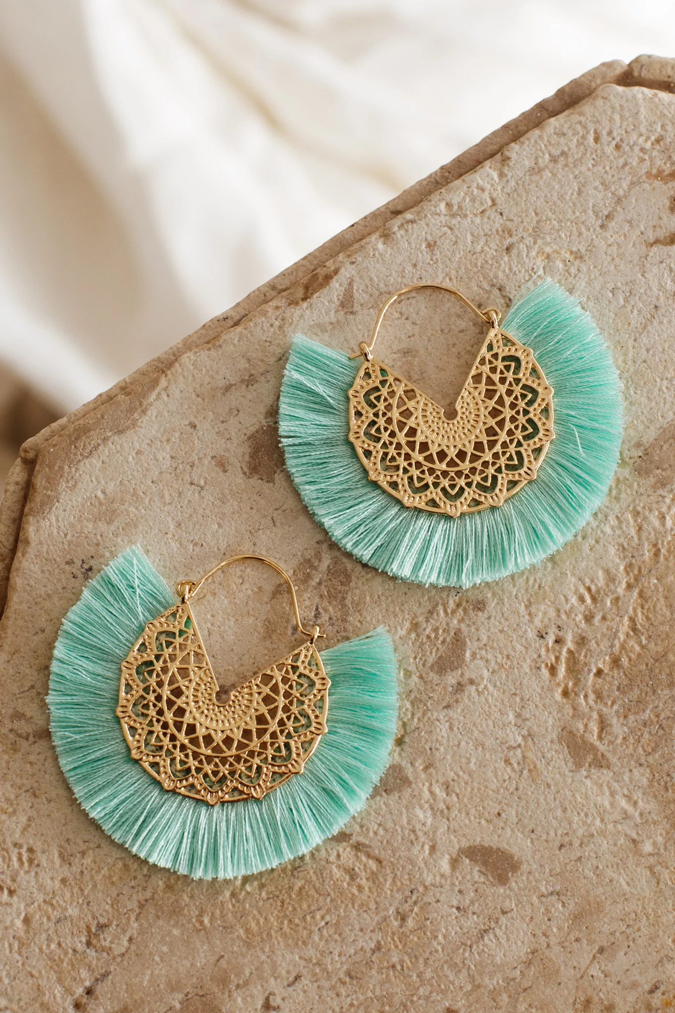 Bali Gold Filigree Fringing Earrings Sage