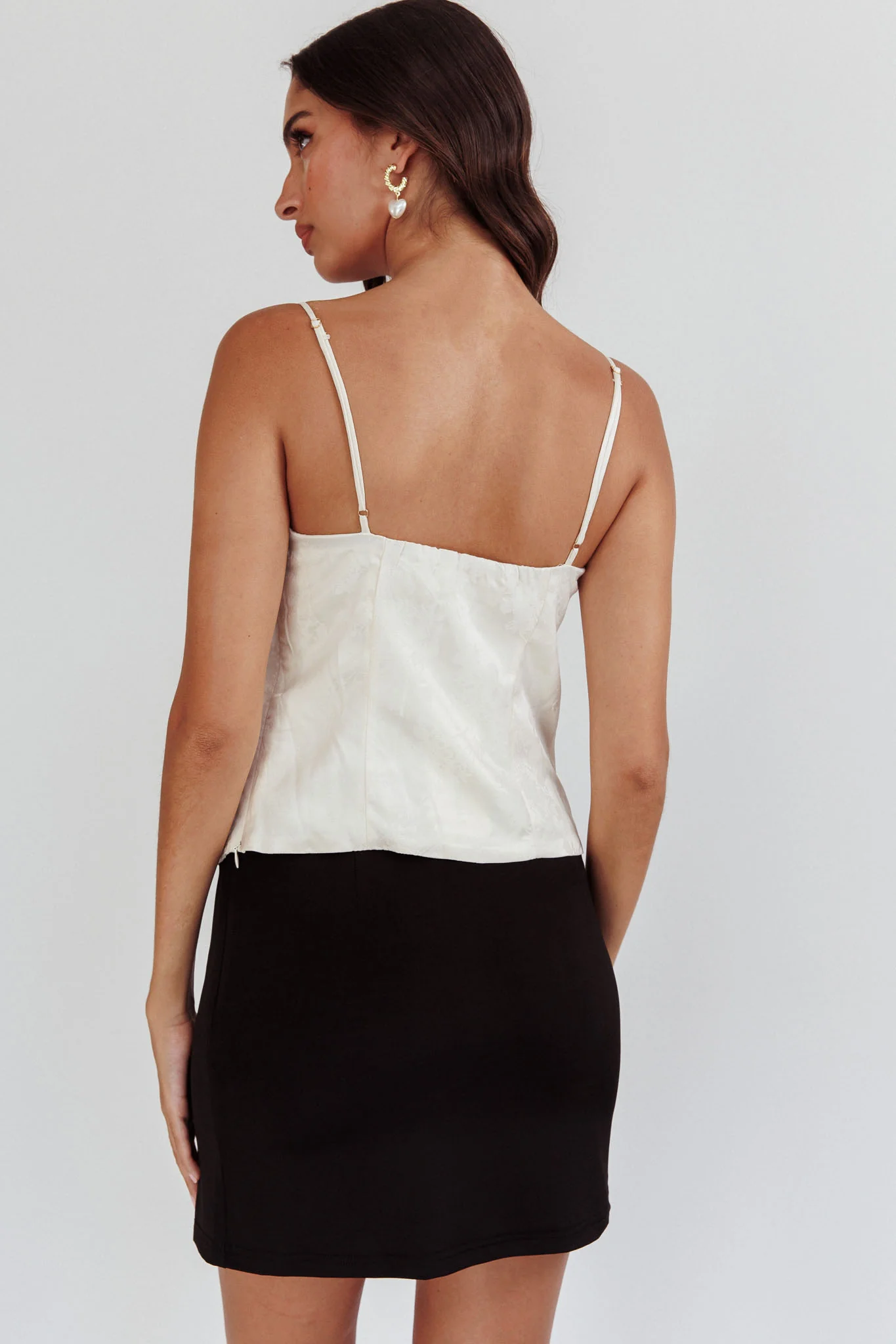 Justina Lace-Up Front Top Ivory