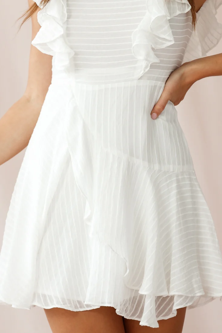 Wilton Ruffle Shoulder A-Line Dress White