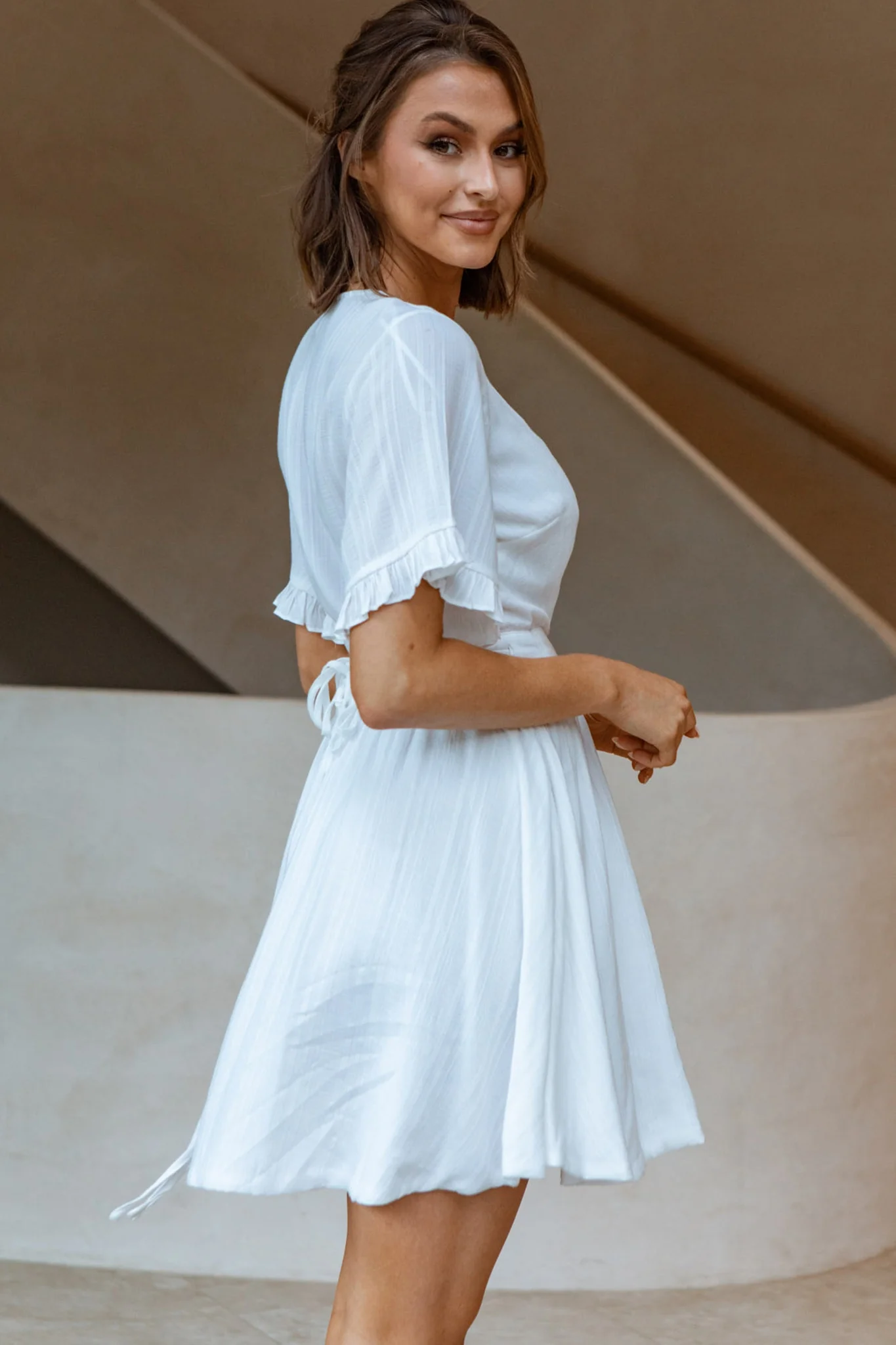 Cara Frill Trim Wrap Dress White