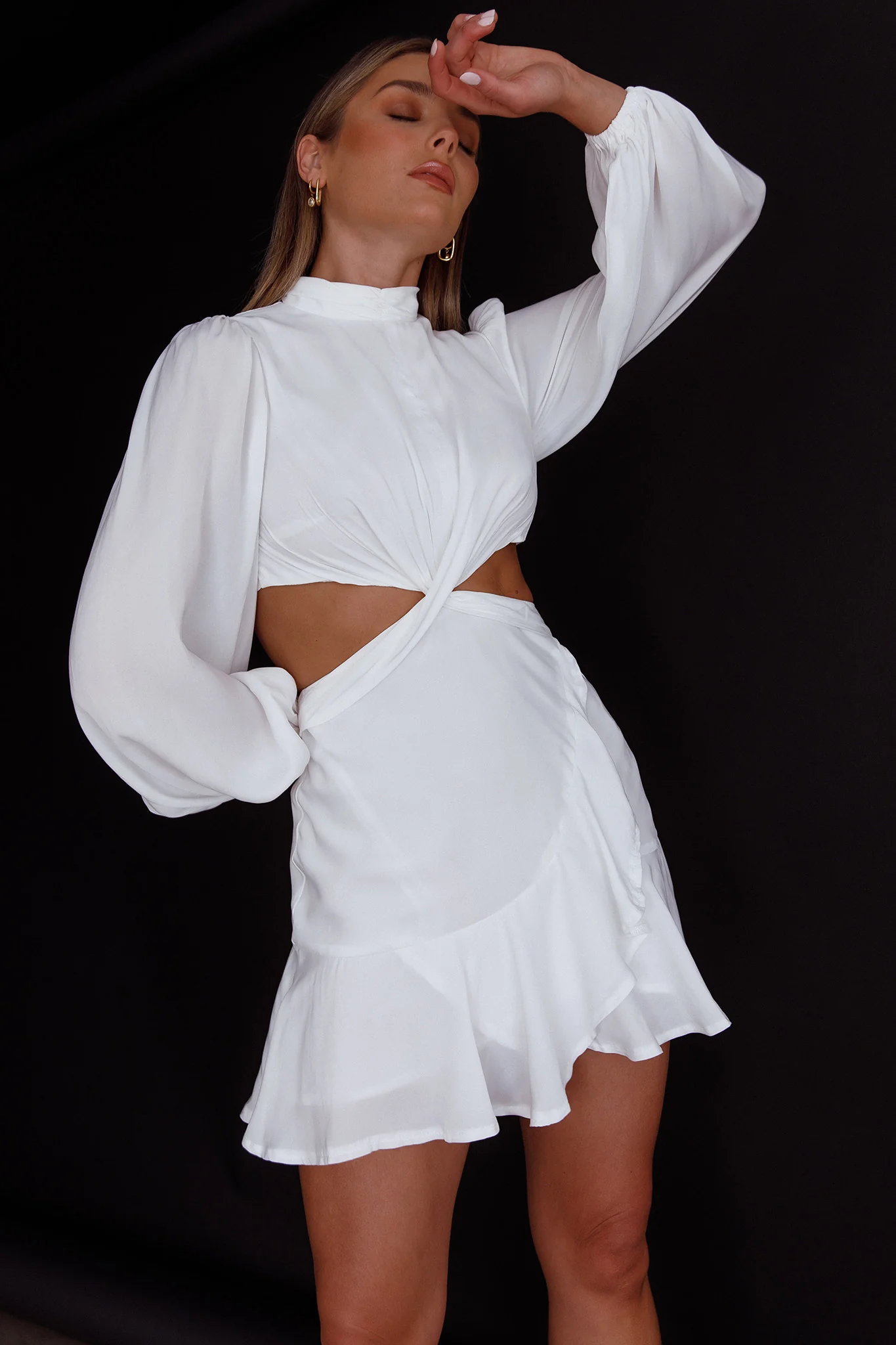 Feels Like Home Long Sleeve Cut-Out Dress White