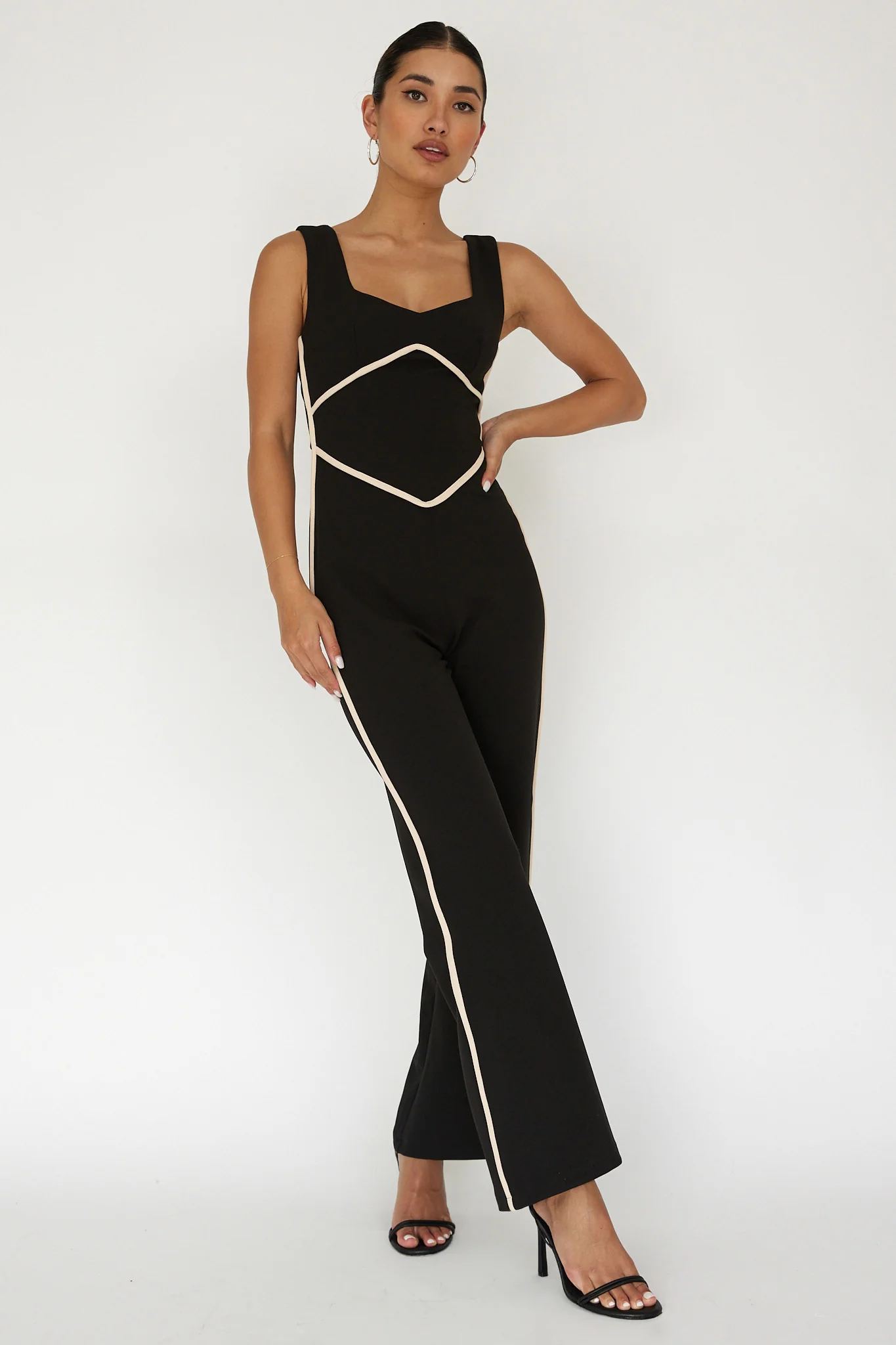 Shenae Piping Trim Jumpsuit Black