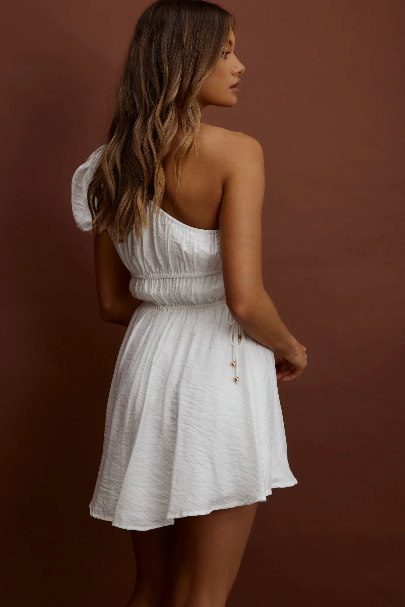 True Heart One-Shoulder A-Line Dress White