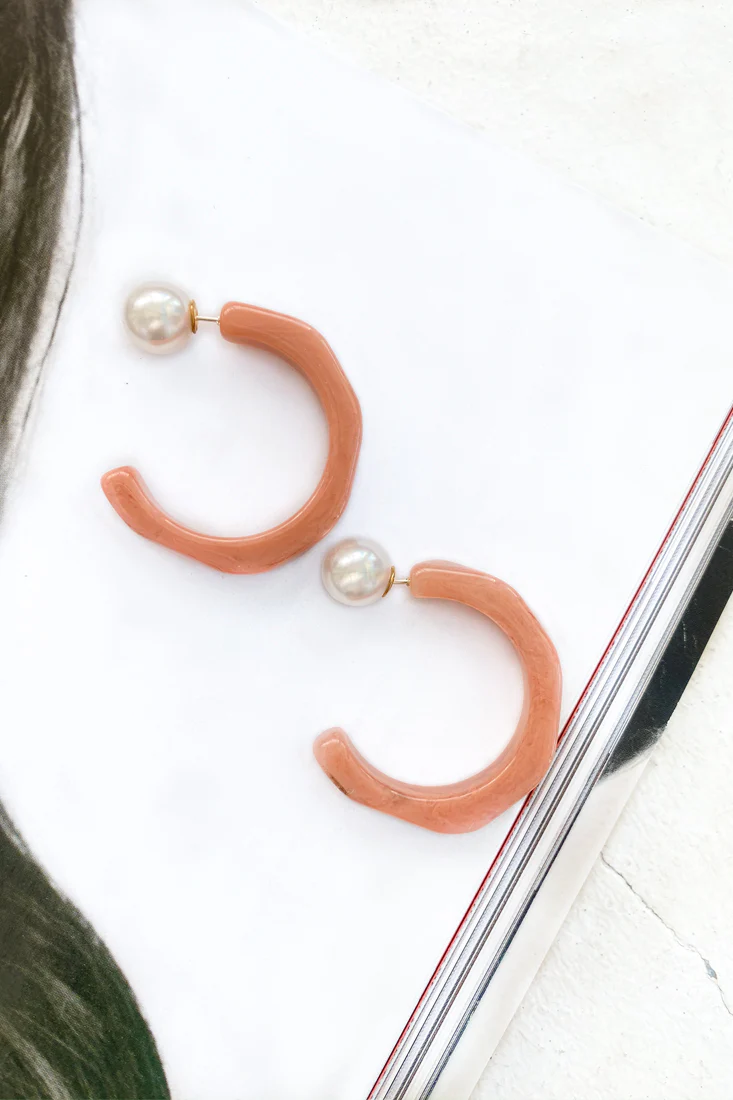 Sydney Perspex Hoop Pearl Back Earrings Rose