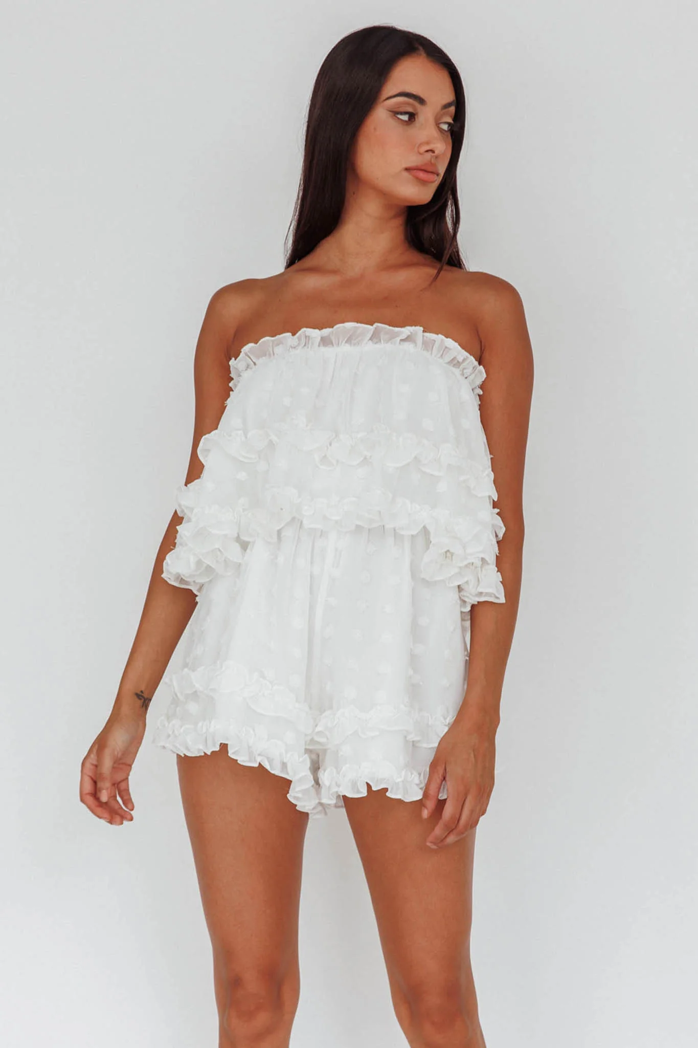 Memories Tiered Bust Frill Trim Romper White