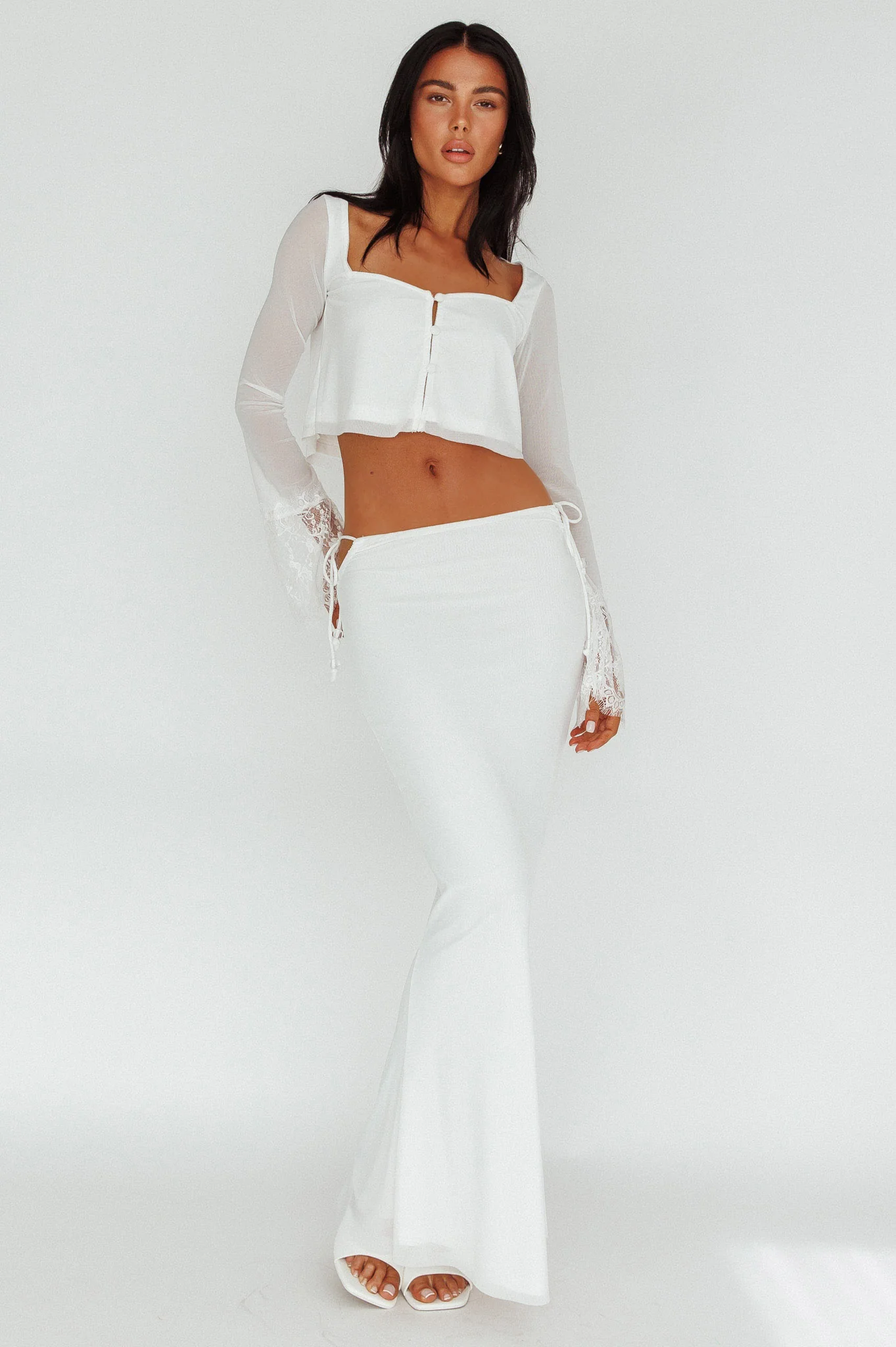 Rana Lace Cuff Long Sleeve Top Cream