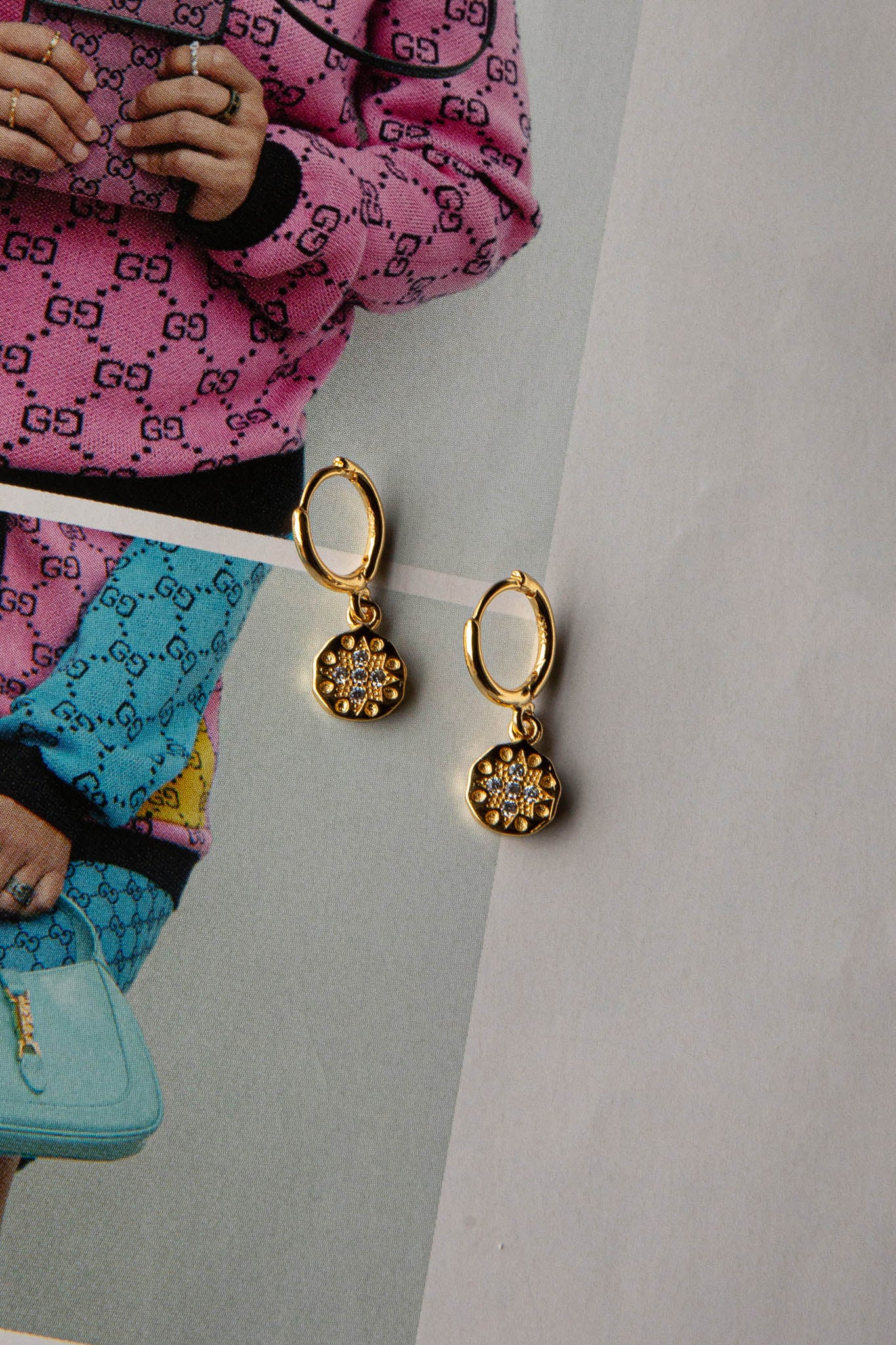 Starry Night Drop Diamante Hoop Earrings Gold