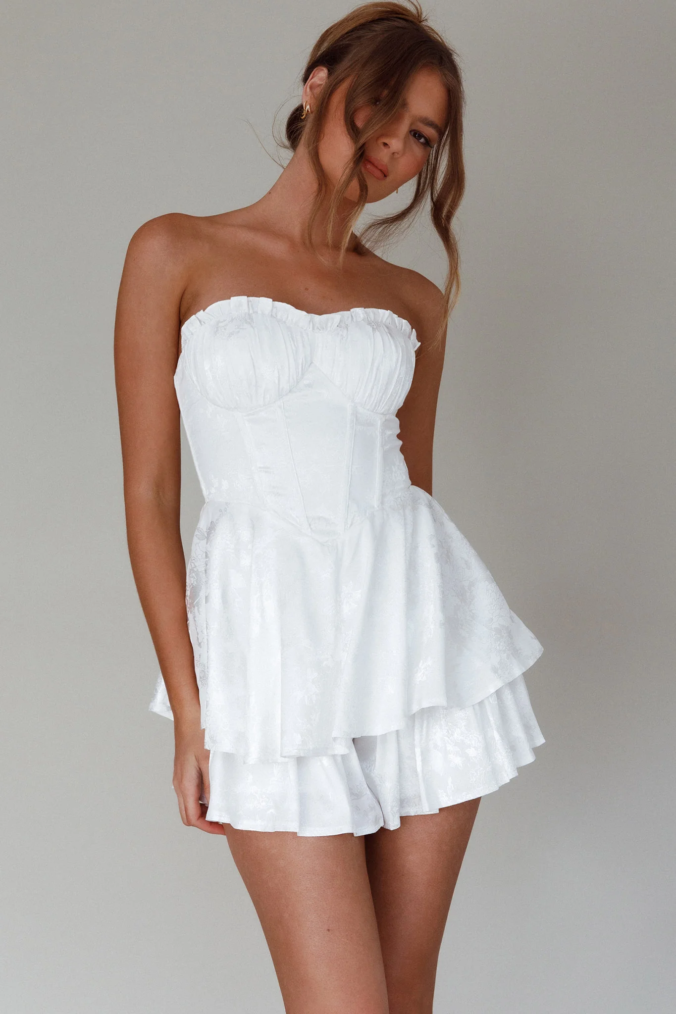 Paris Muse Gathered Bust Romper White