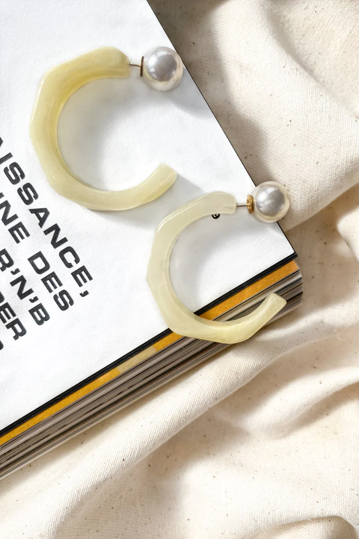 Sydney Perspex Hoop Pearl Back Earrings Beige