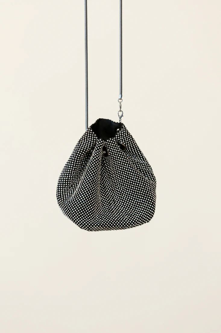 Own The Night Diamante Mesh Bag Black