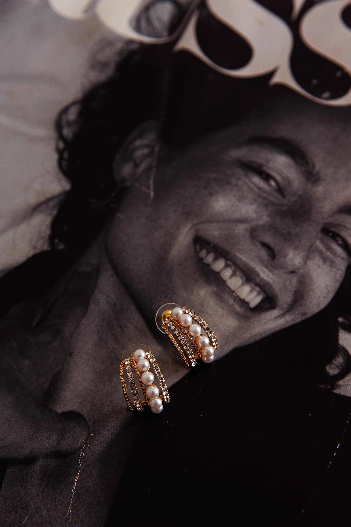 Odette Pearl Diamante Earrings Gold