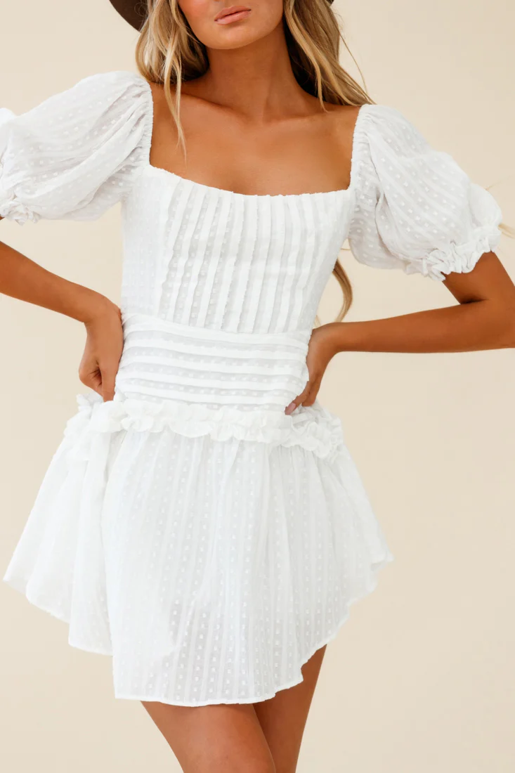 Sunshine Lane Milkmaid Sleeve Lace-up Back Dress White