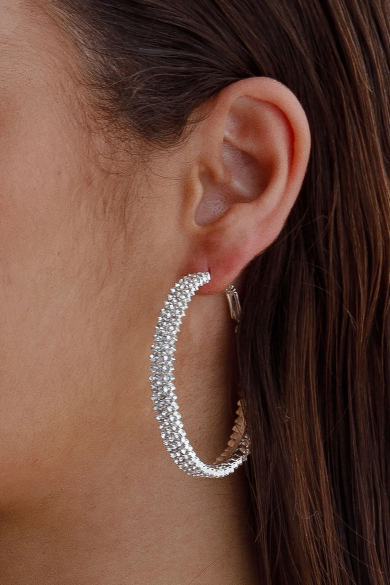Maddy Diamante Hoop Earrings Silver