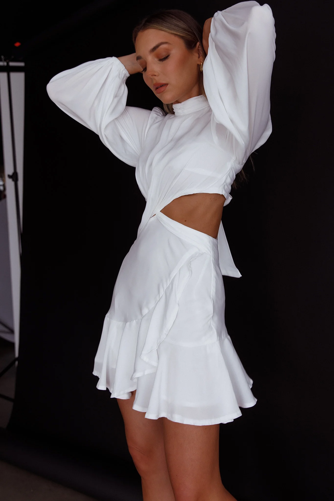 Feels Like Home Long Sleeve Cut-Out Dress White