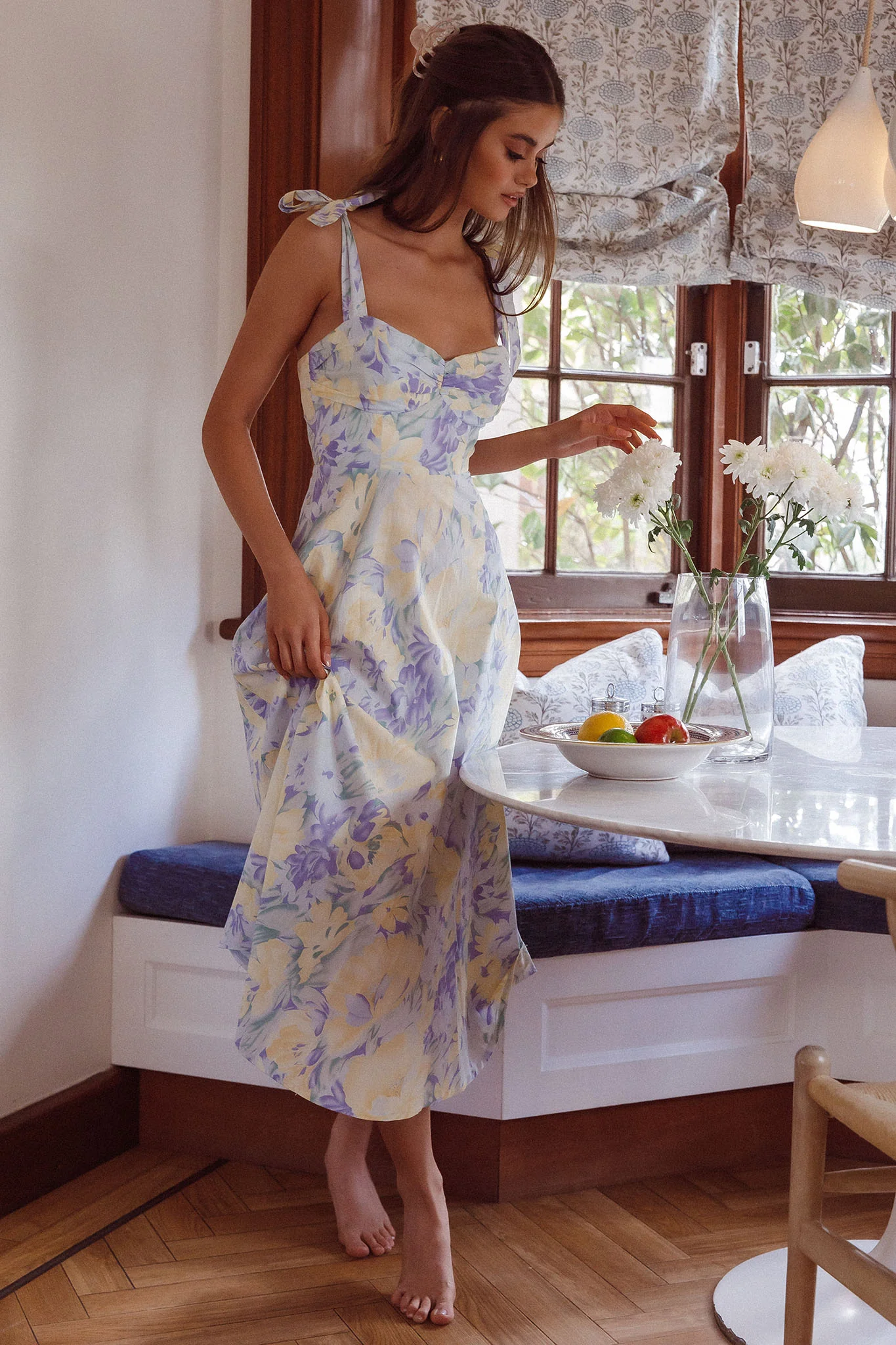 Sweet Pea Tied Shoulder Midi Dress Floral Purple