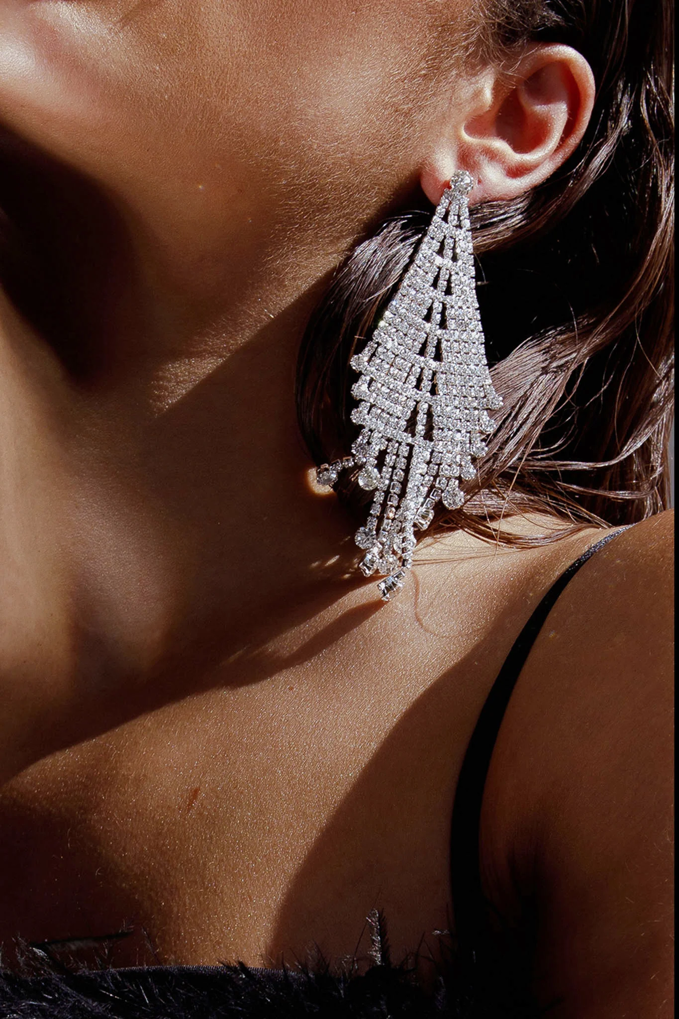 Rani Diamante Tassel Earrings Silver