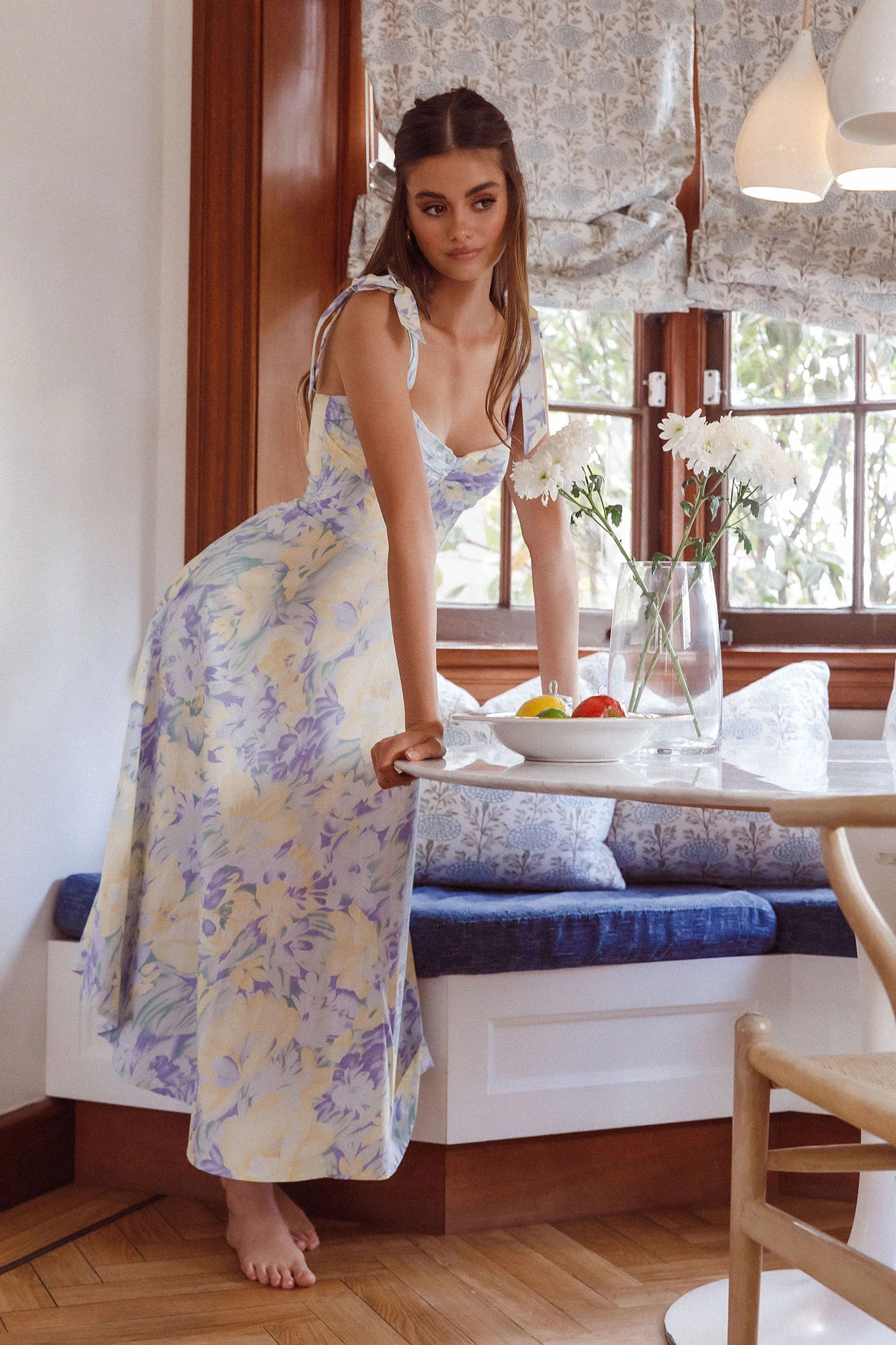 Sweet Pea Tied Shoulder Midi Dress Floral Purple