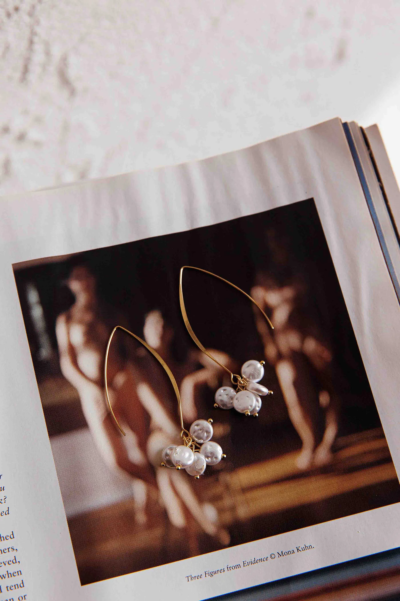 Sarah Pearl Accent Long Hook Earrings Gold