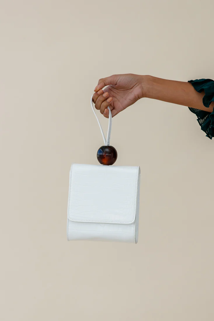 Audrey Wrist Strap Bead Purse White
