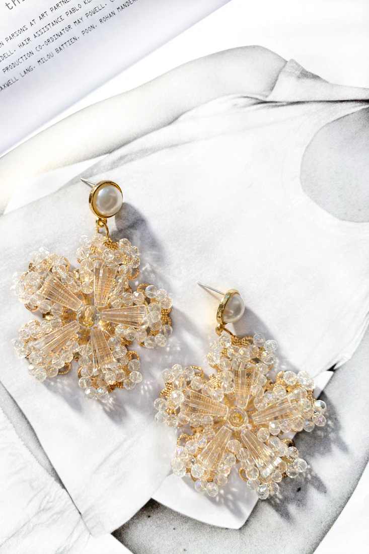 Serendipity Beaded Flower Earrings Clear