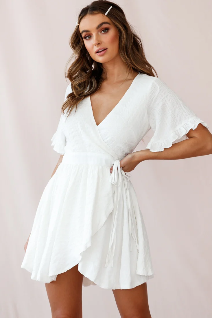 Cara Frill Trim Wrap Dress White