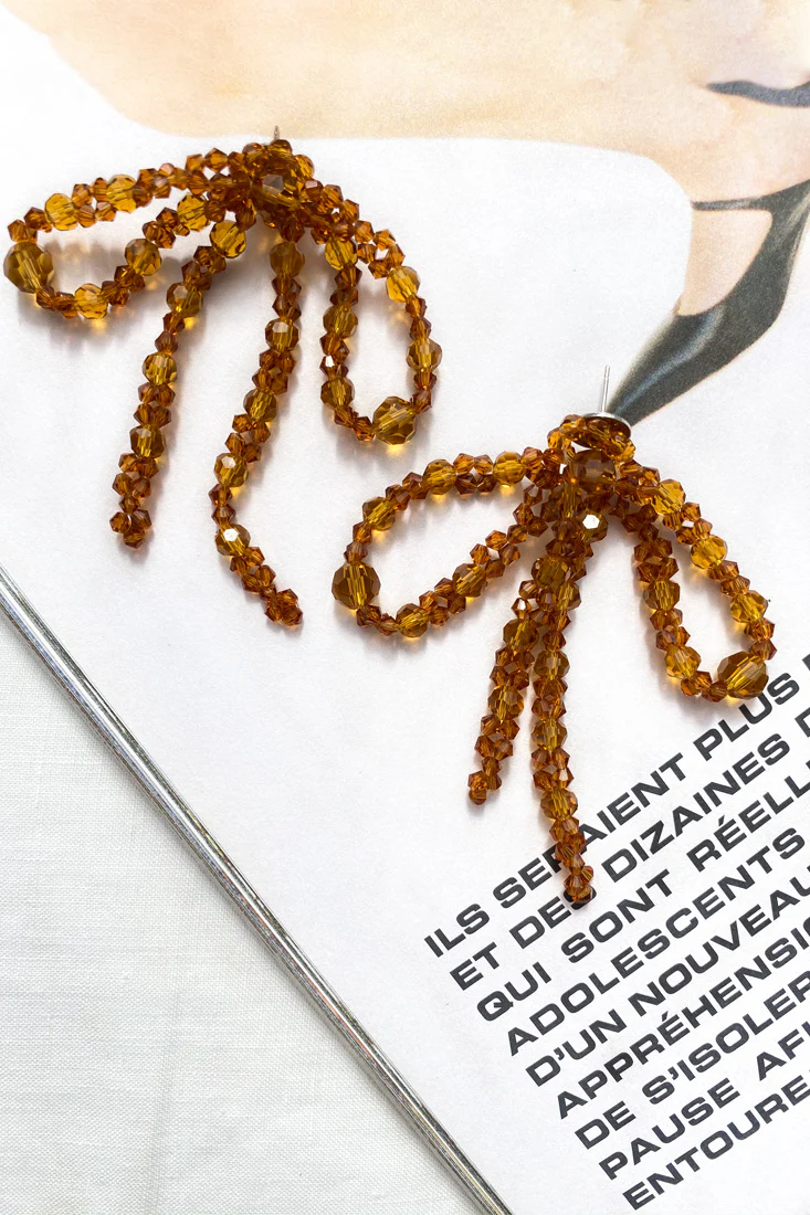 Flora Beaded Bow Earrings Tan