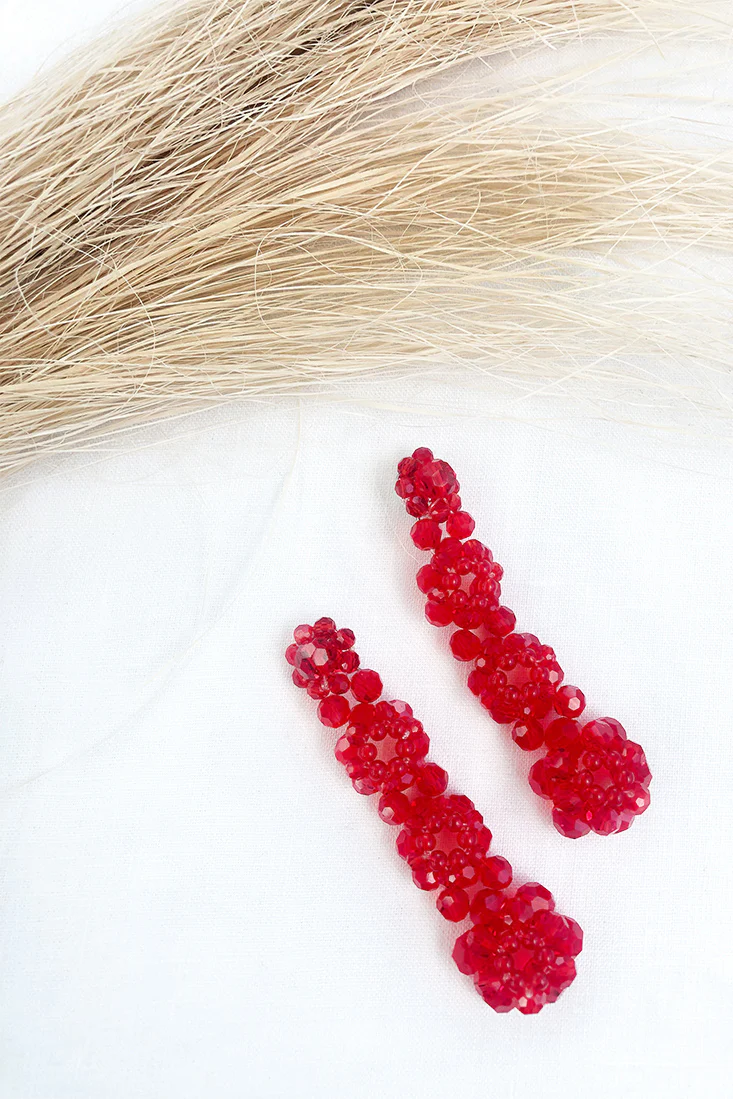Osaka Floral Beaded Earrings Red
