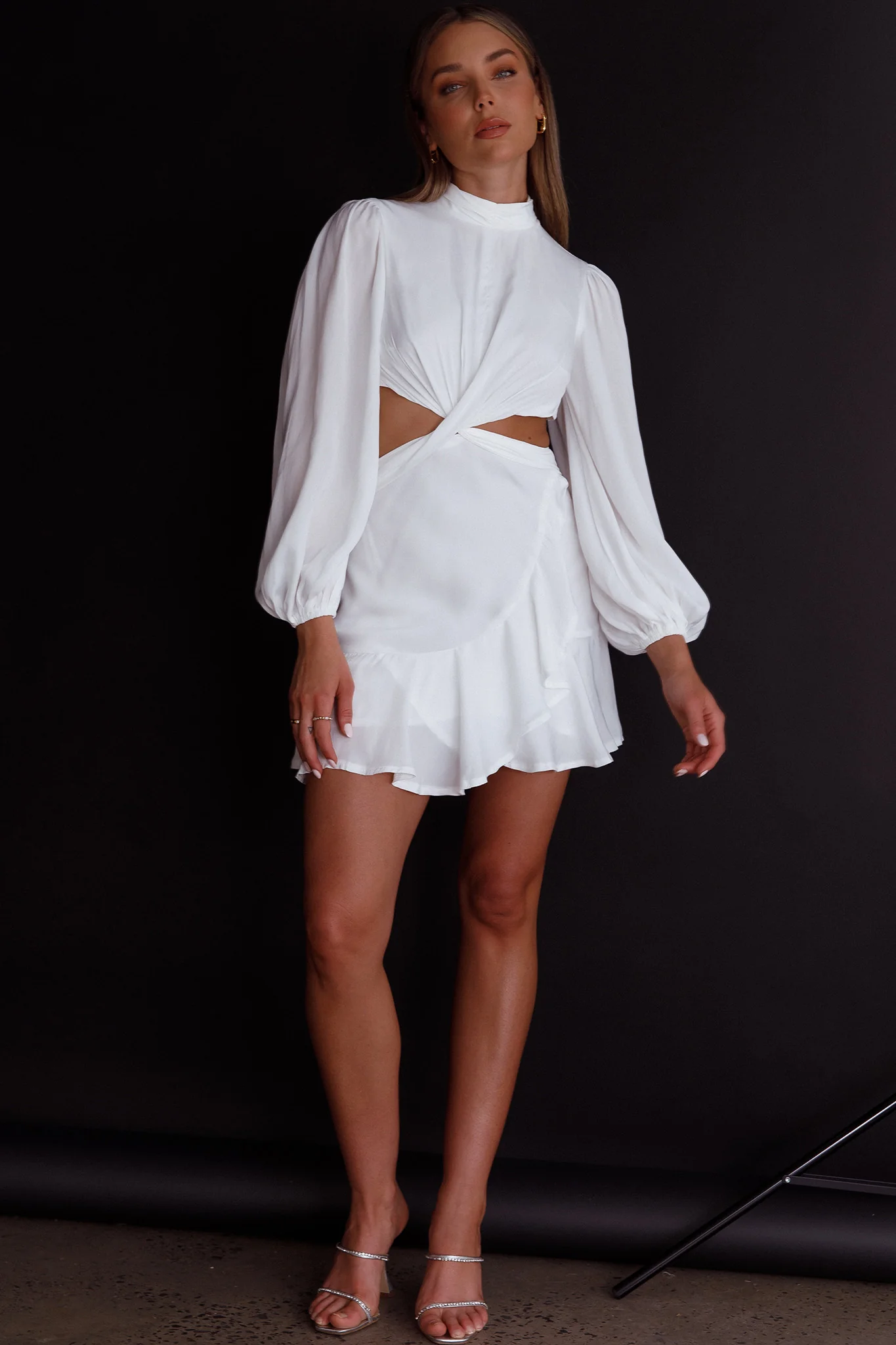 Feels Like Home Long Sleeve Cut-Out Dress White