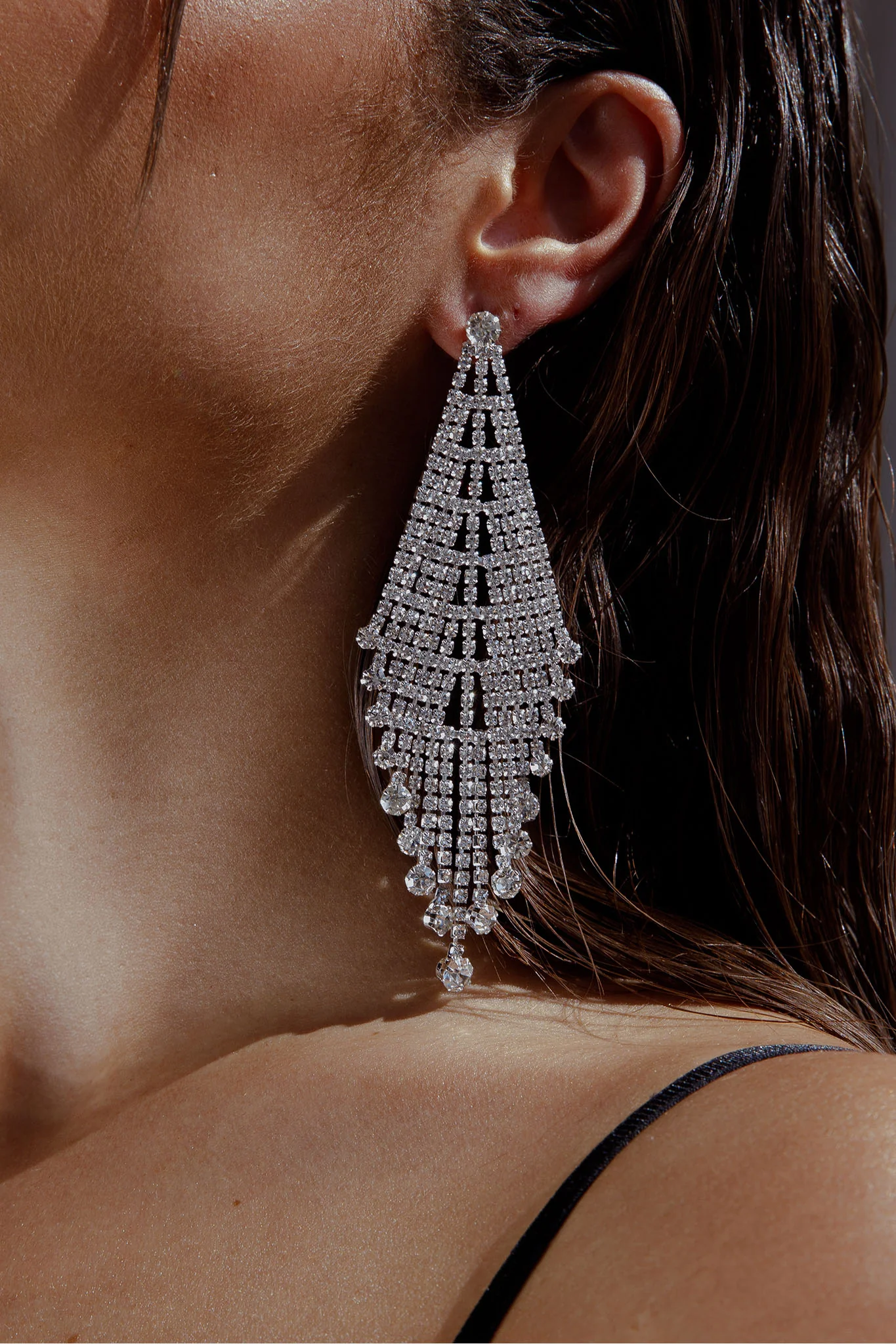 Rani Diamante Tassel Earrings Silver