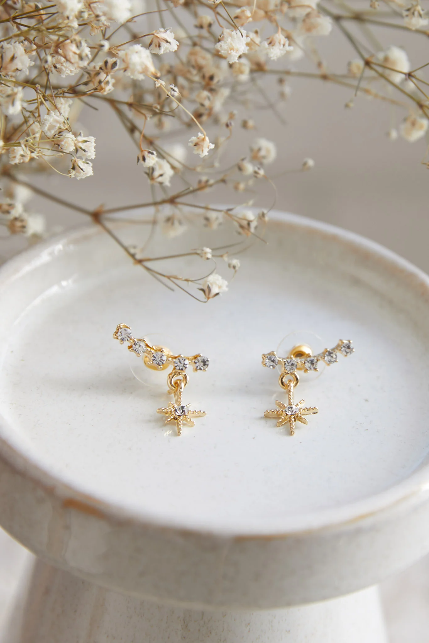 Virgo Crystal Star Earrings Gold