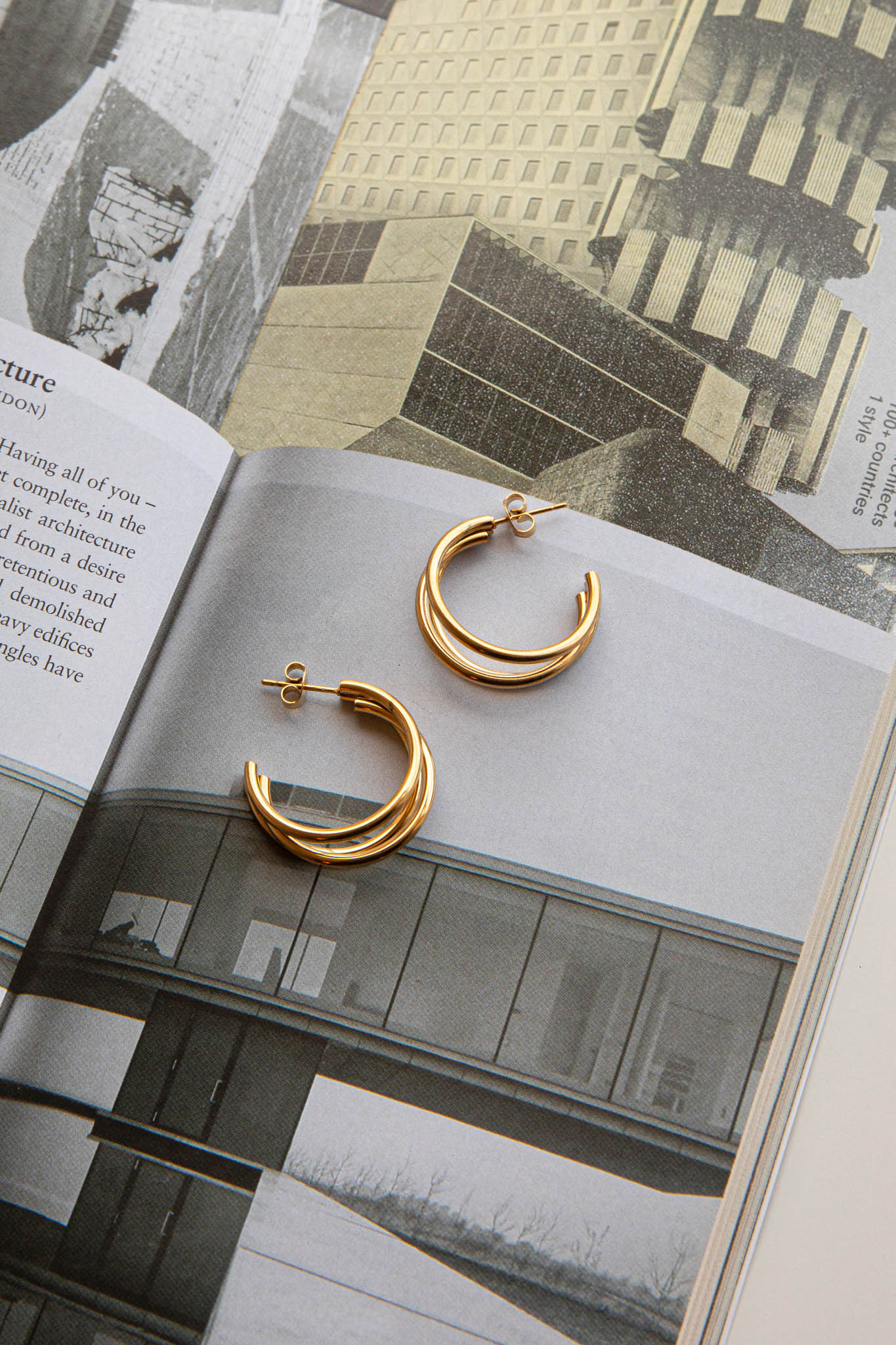 Dominique Triple Open Hoop Earrings Gold