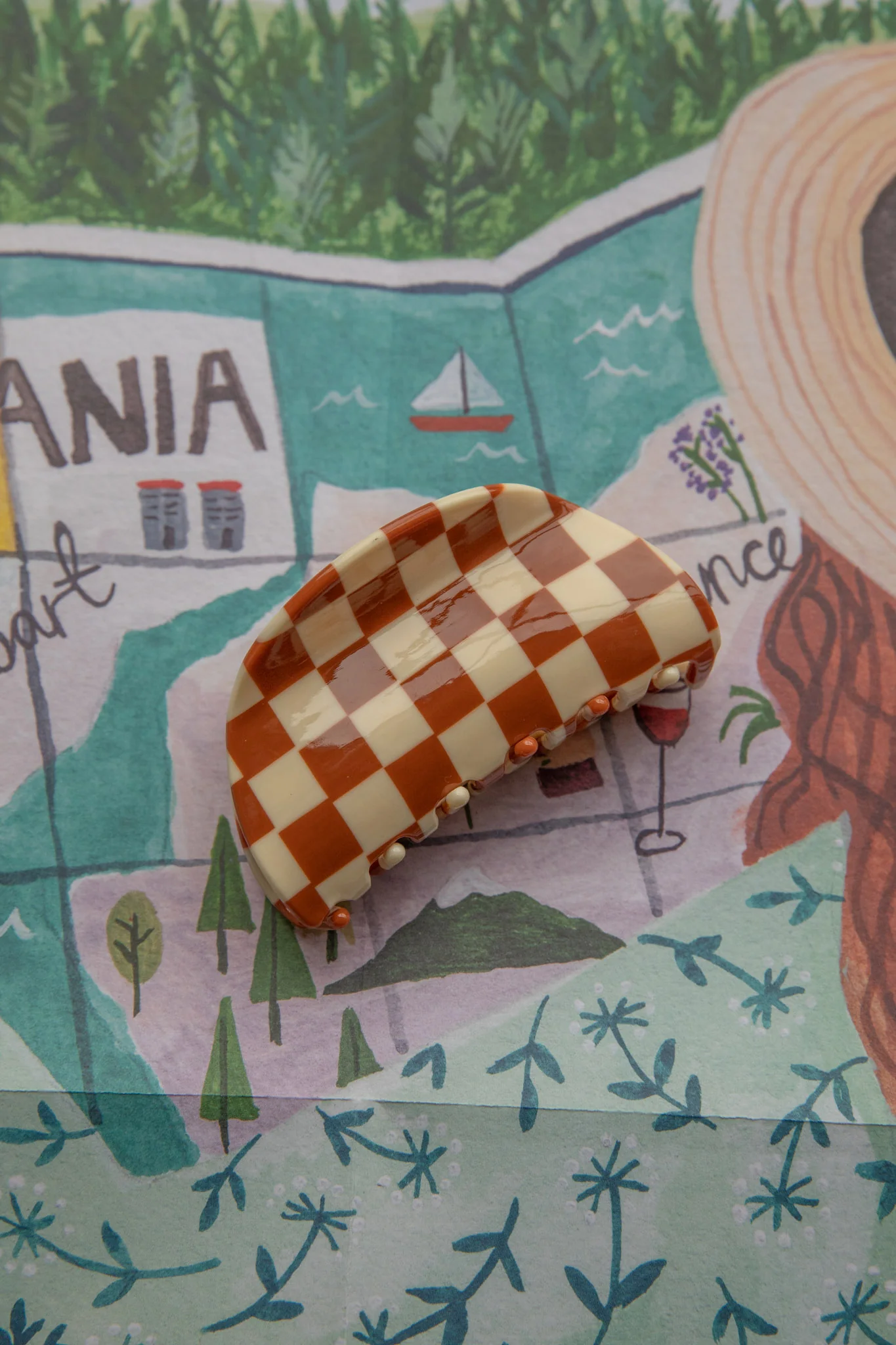 Kitsch Checkered Hair Clip Brown