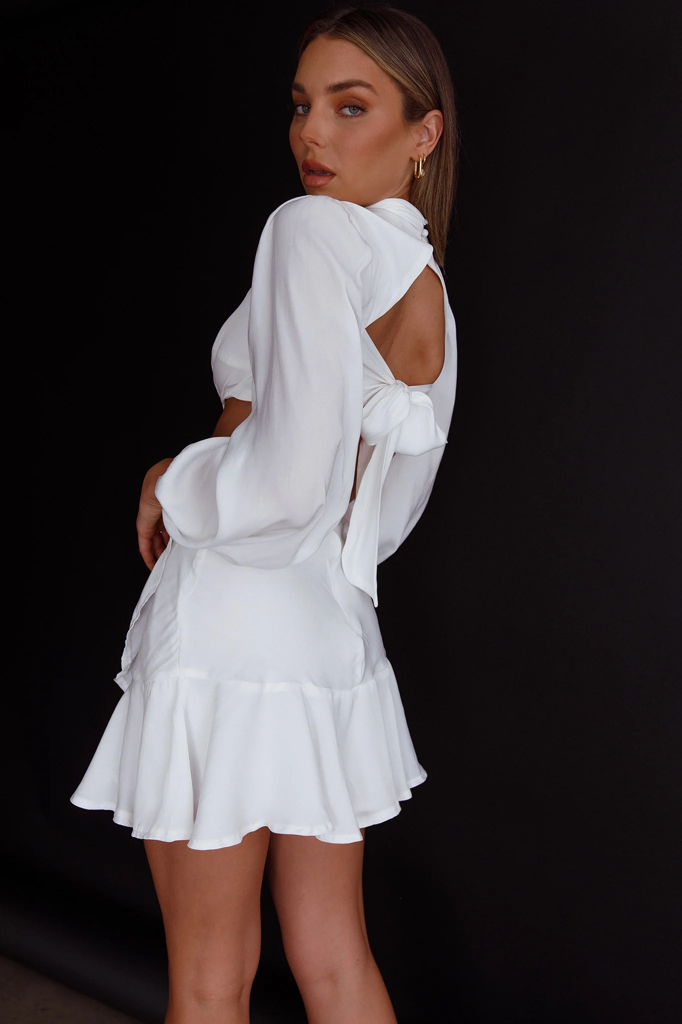 Feels Like Home Long Sleeve Cut-Out Dress White