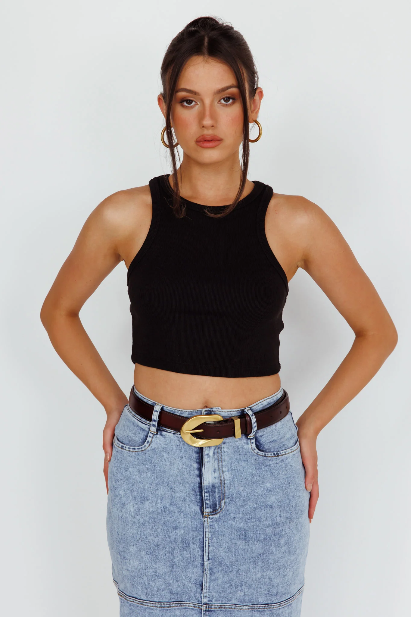 Rigel Gold Buckle Leather Belt Brown