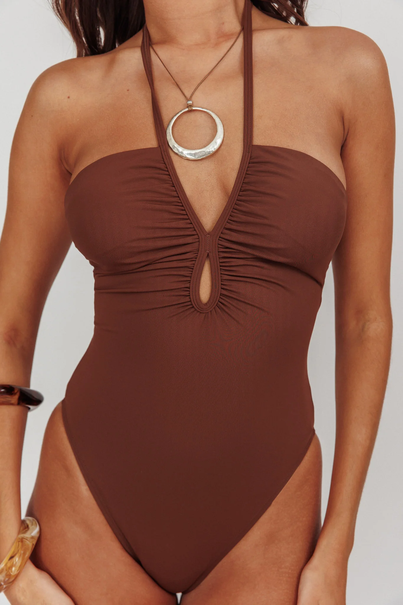 Eros Halterneck Keyhole One Piece Swimsuit Choc