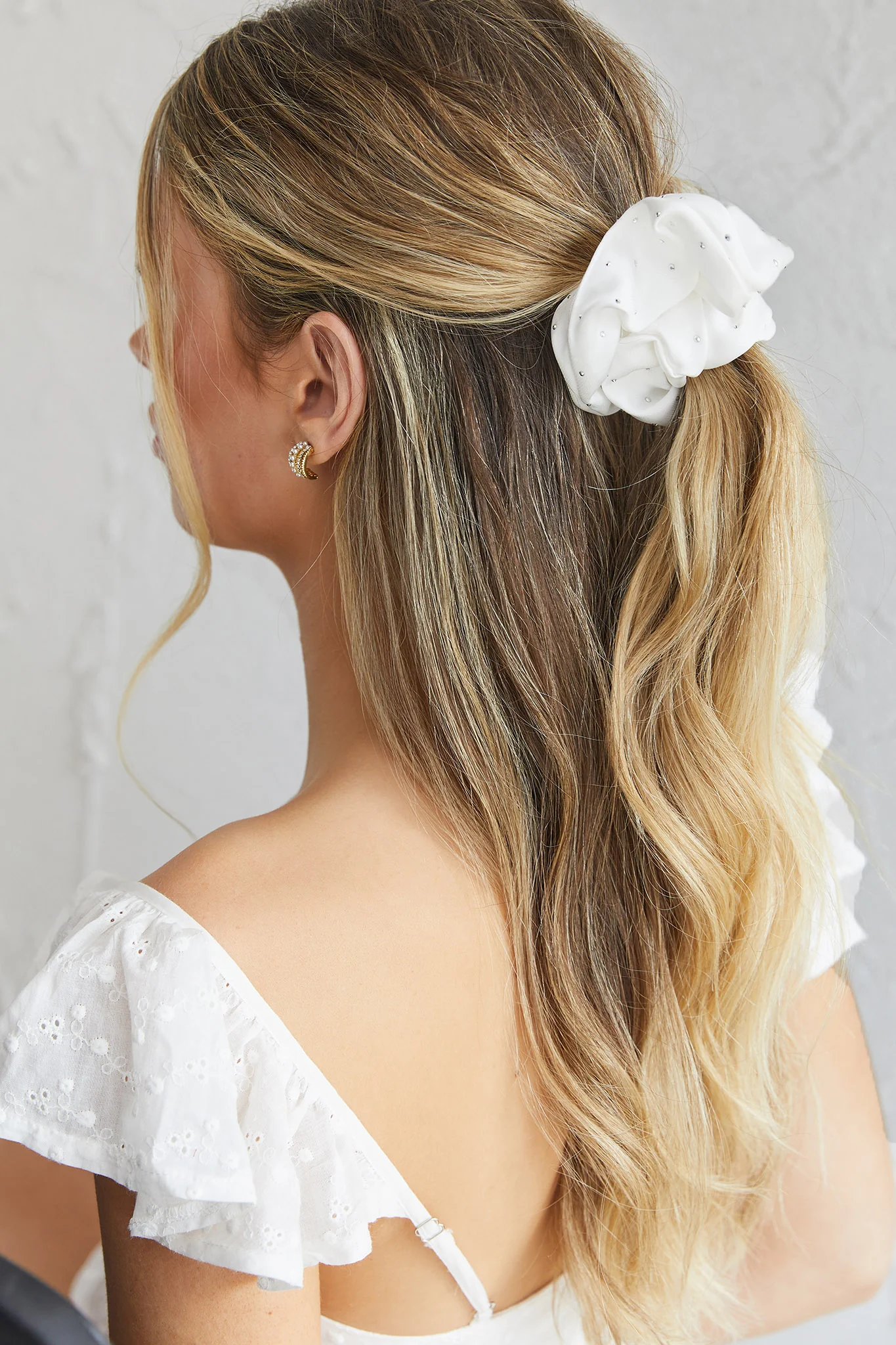 City Lights Embellished Scrunchie White