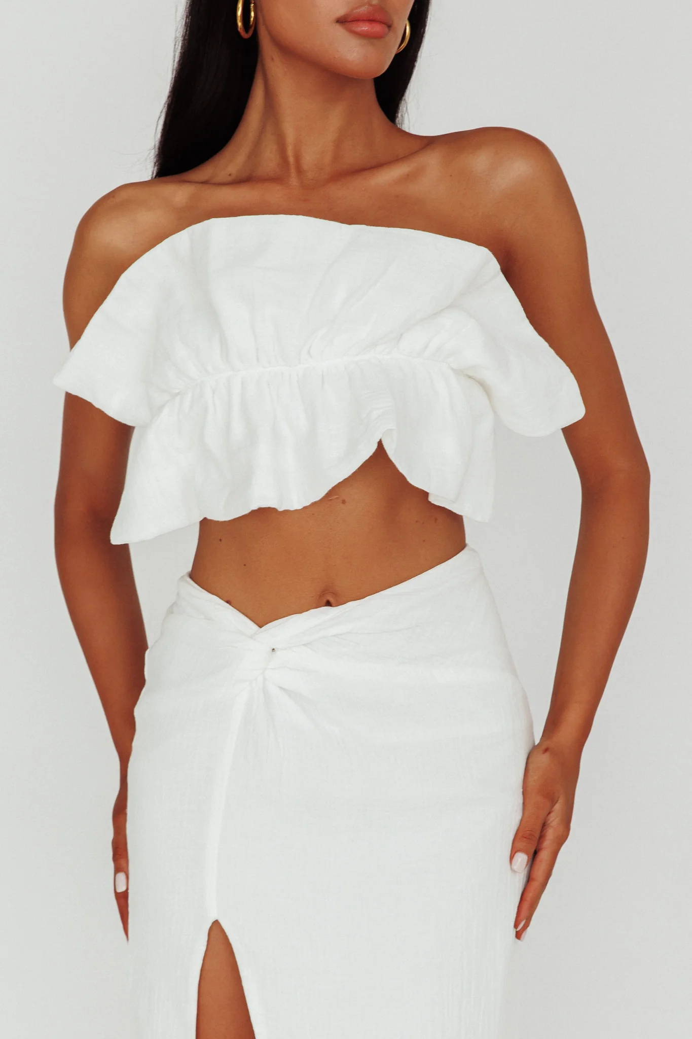 So Fine Ruffle Crop Top Off White