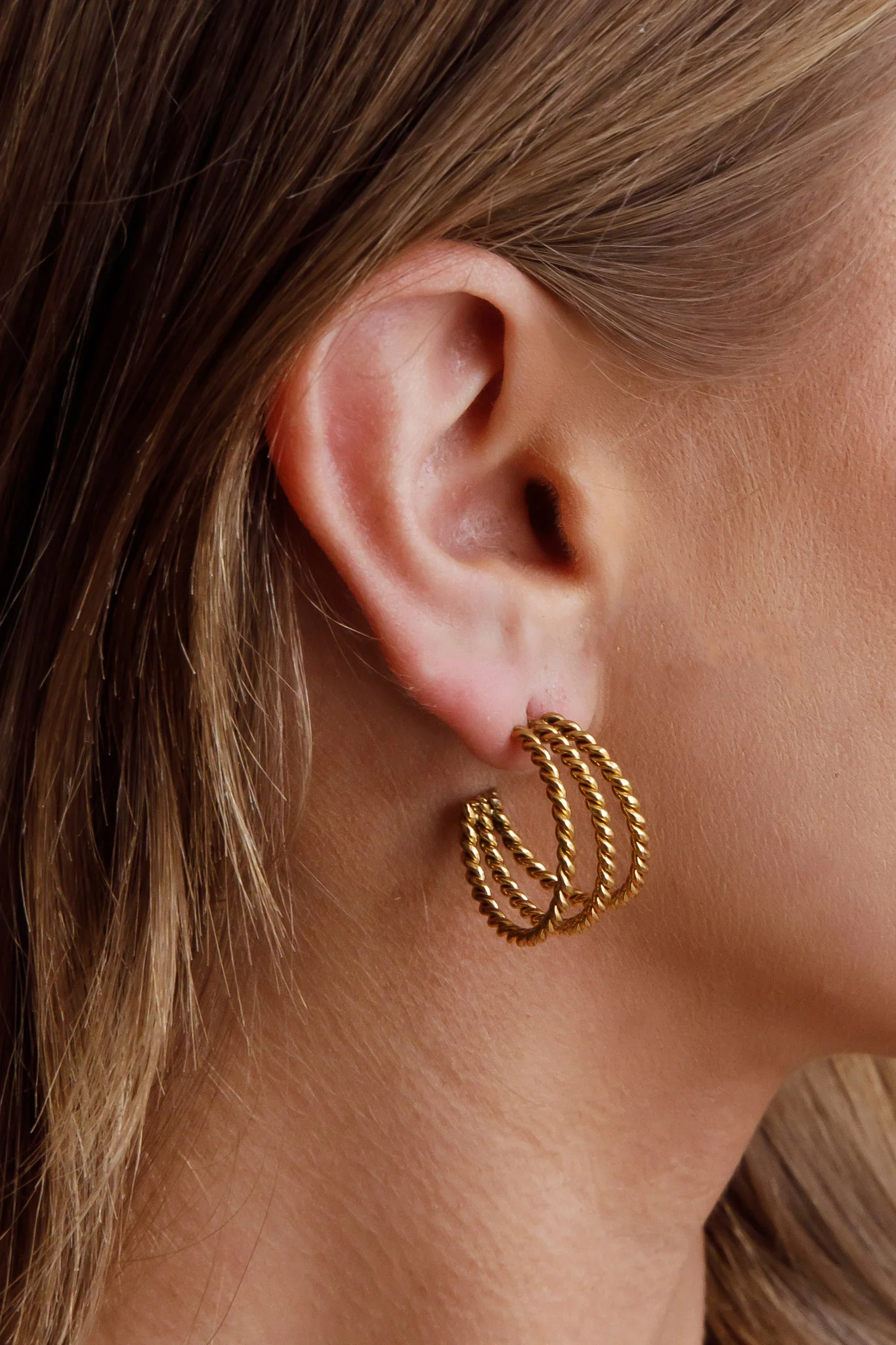 San Francisco Triple Open Hoop Earrings Gold