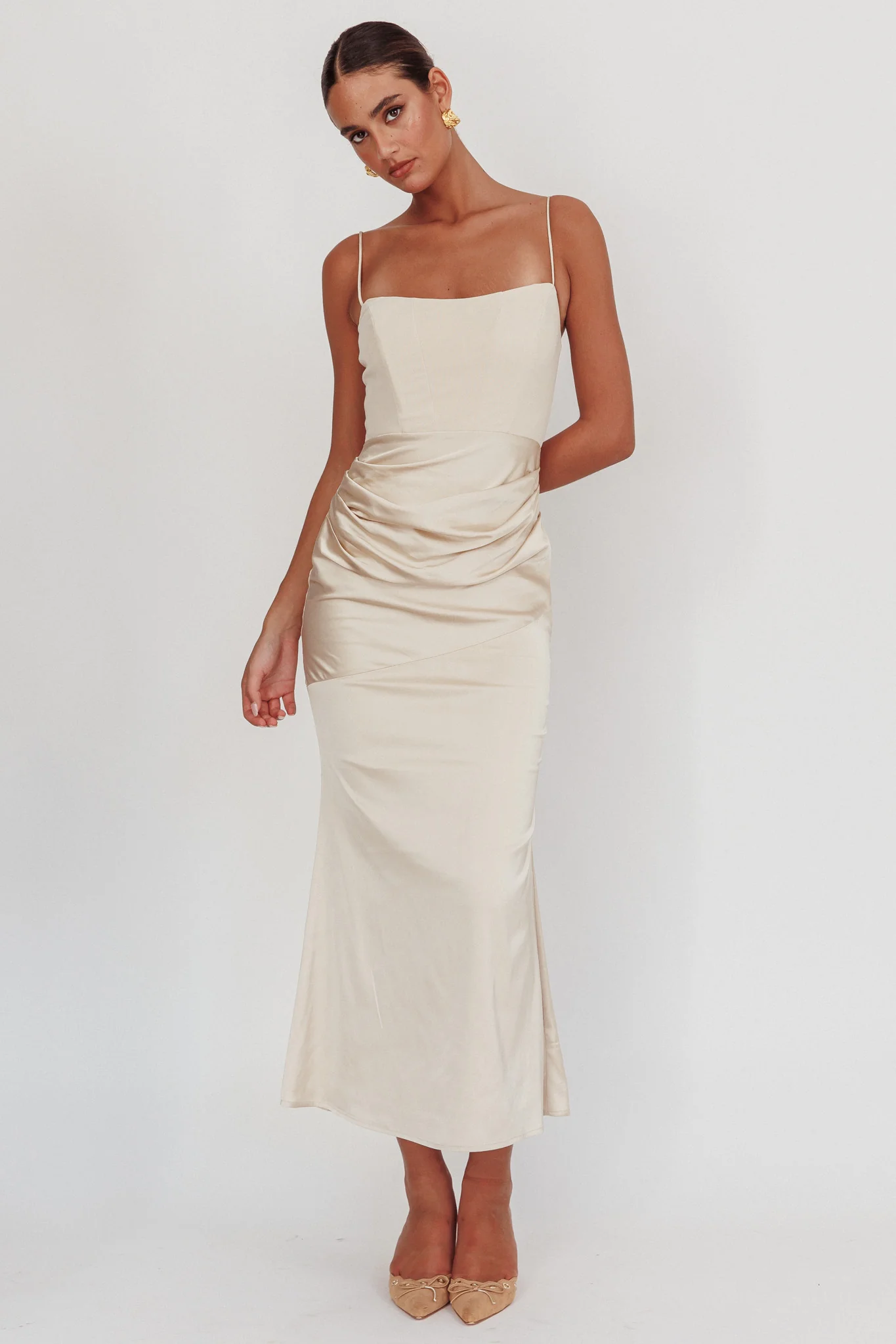 Morella Draped Waist Maxi Dress Champagne
