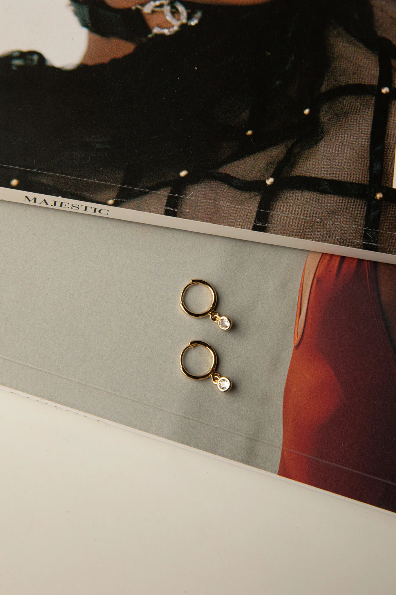 Twelve O'clock Drop Diamante Hoop Earrings Gold