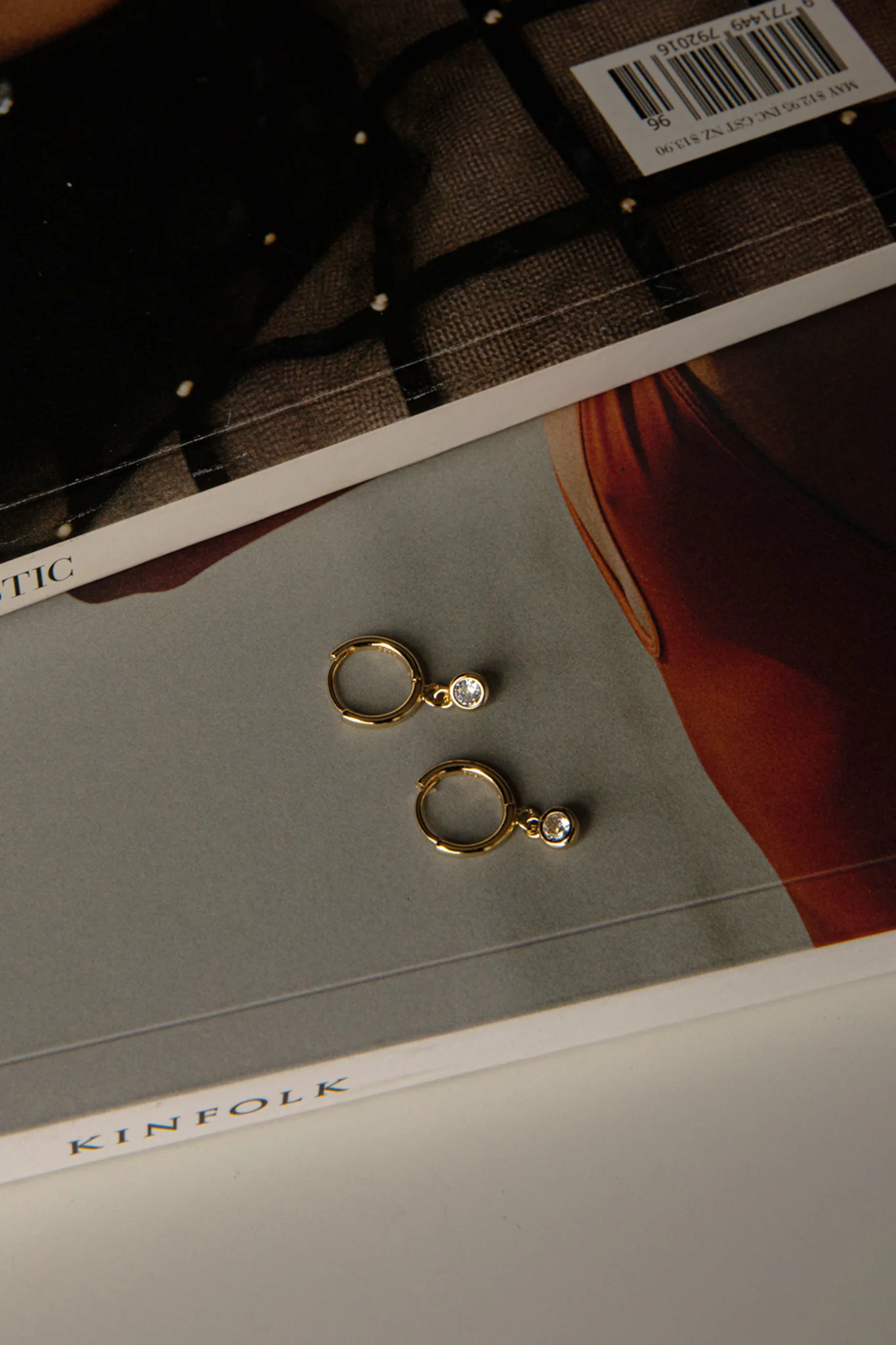 Twelve O'clock Drop Diamante Hoop Earrings Gold