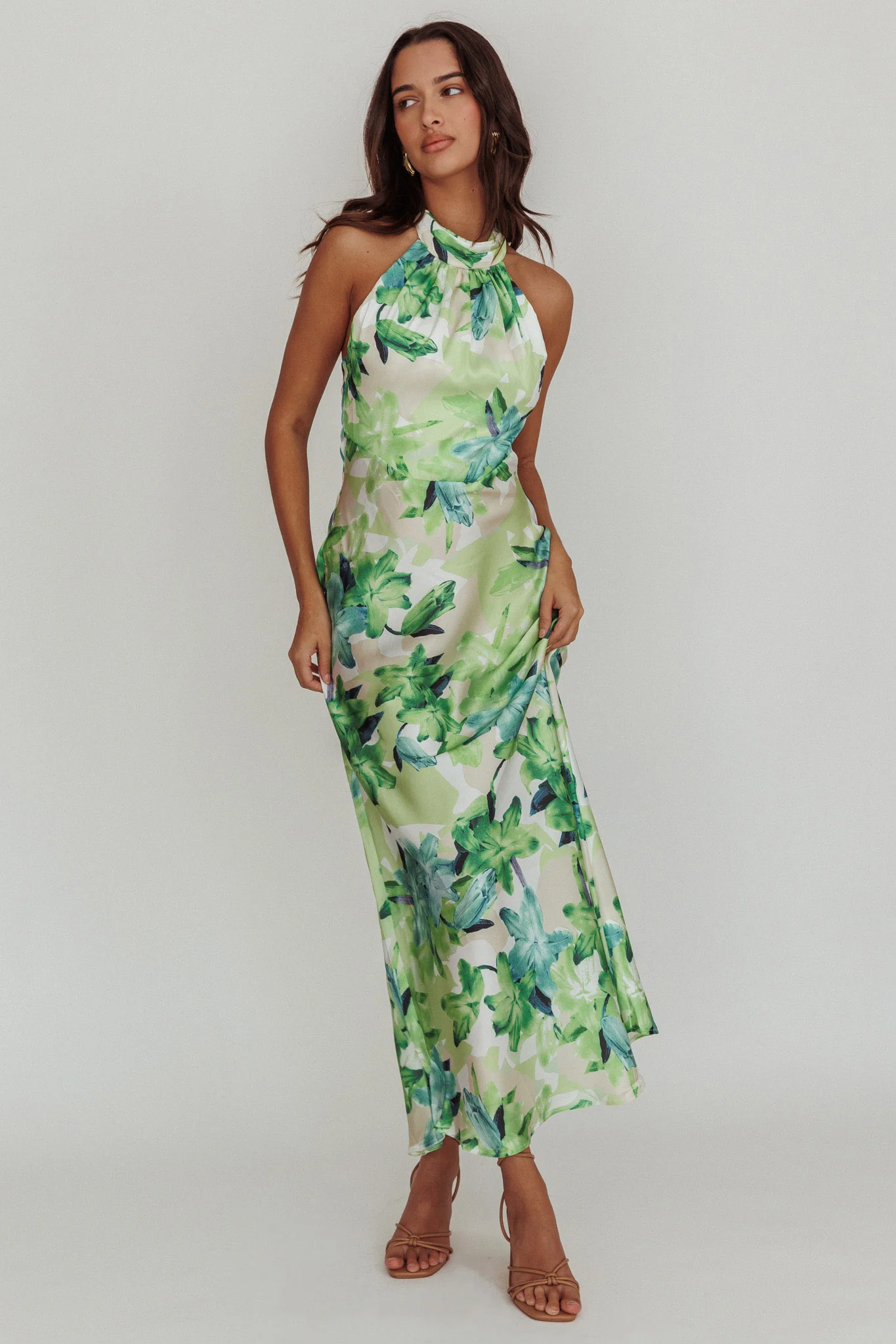 Shana Halterneck Maxi Dress Floral Green