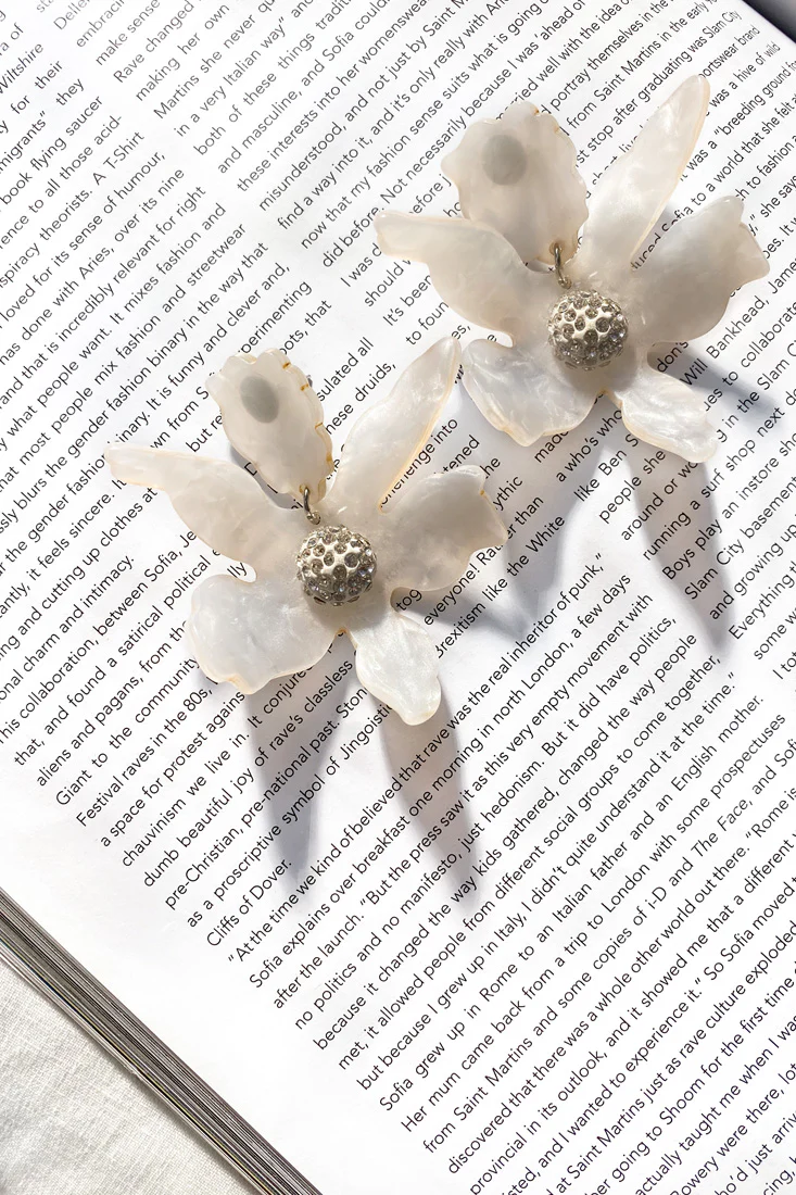 Yuki Diamante Accent Orchid Earrings White