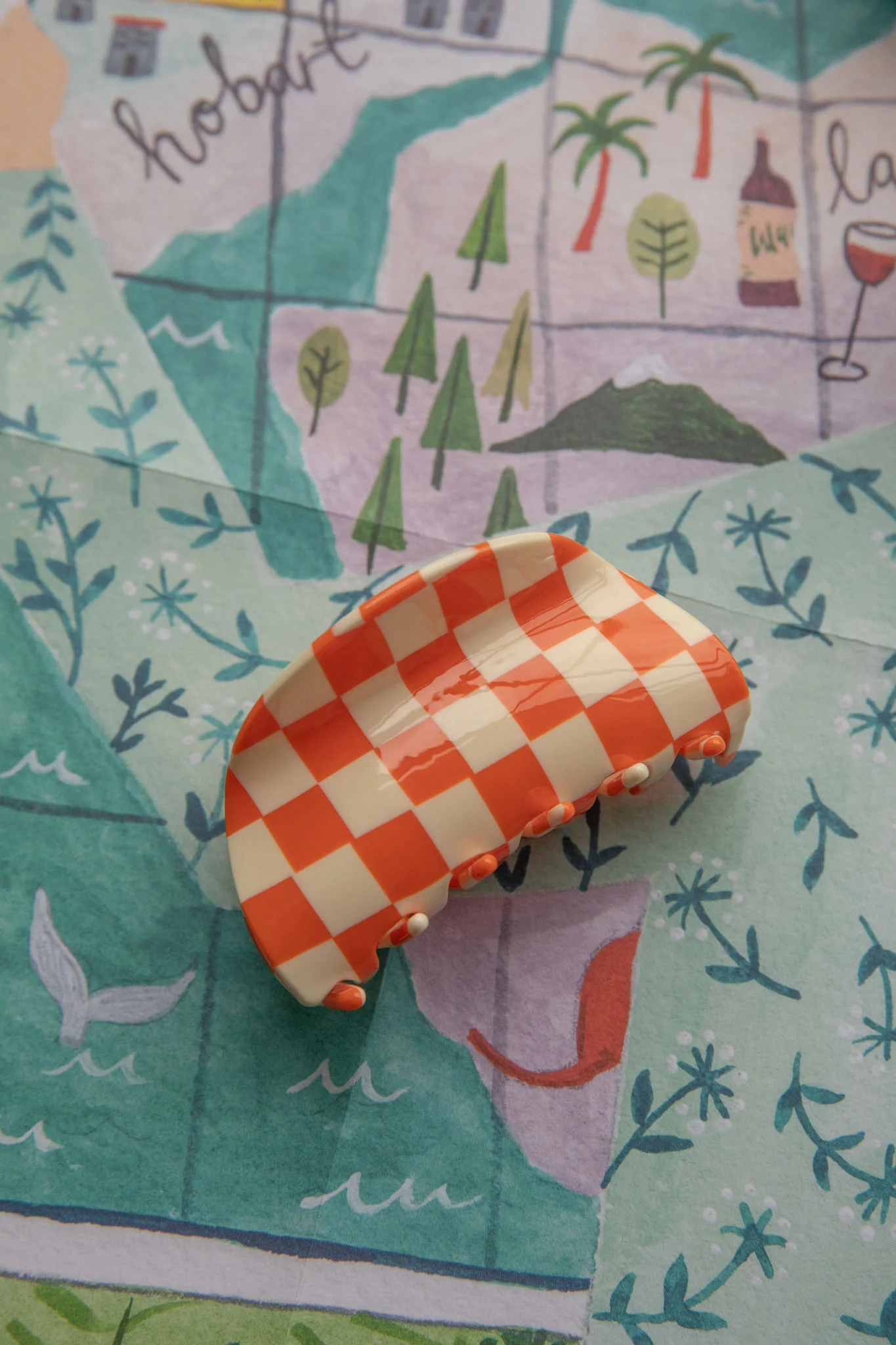 Kitsch Checkered Hair Clip Orange