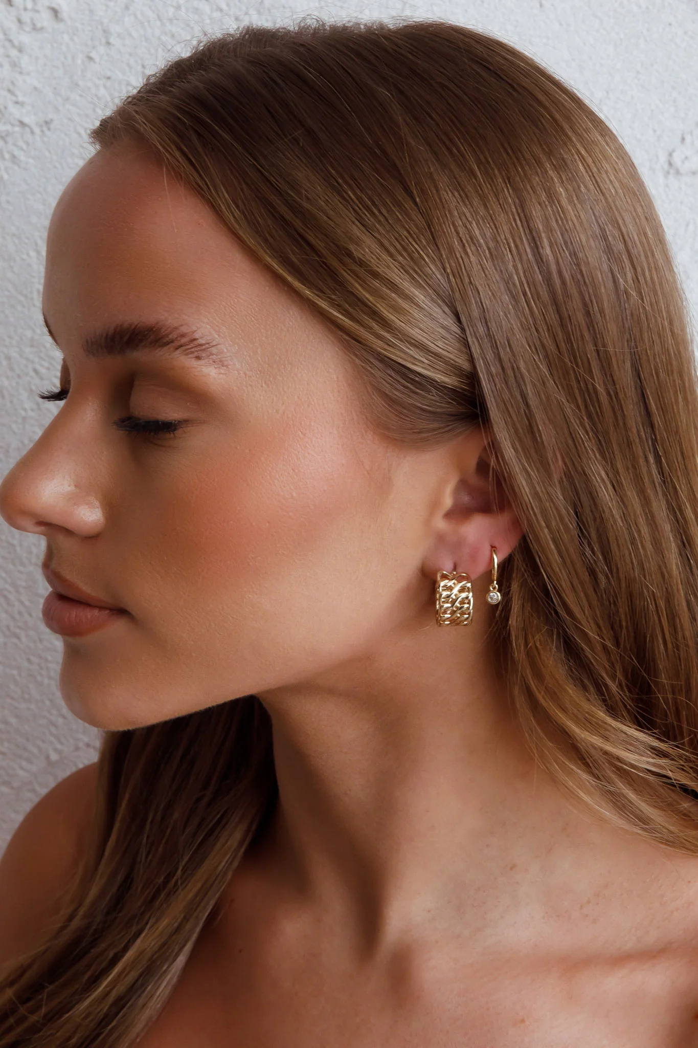 Twelve O'clock Drop Diamante Hoop Earrings Gold