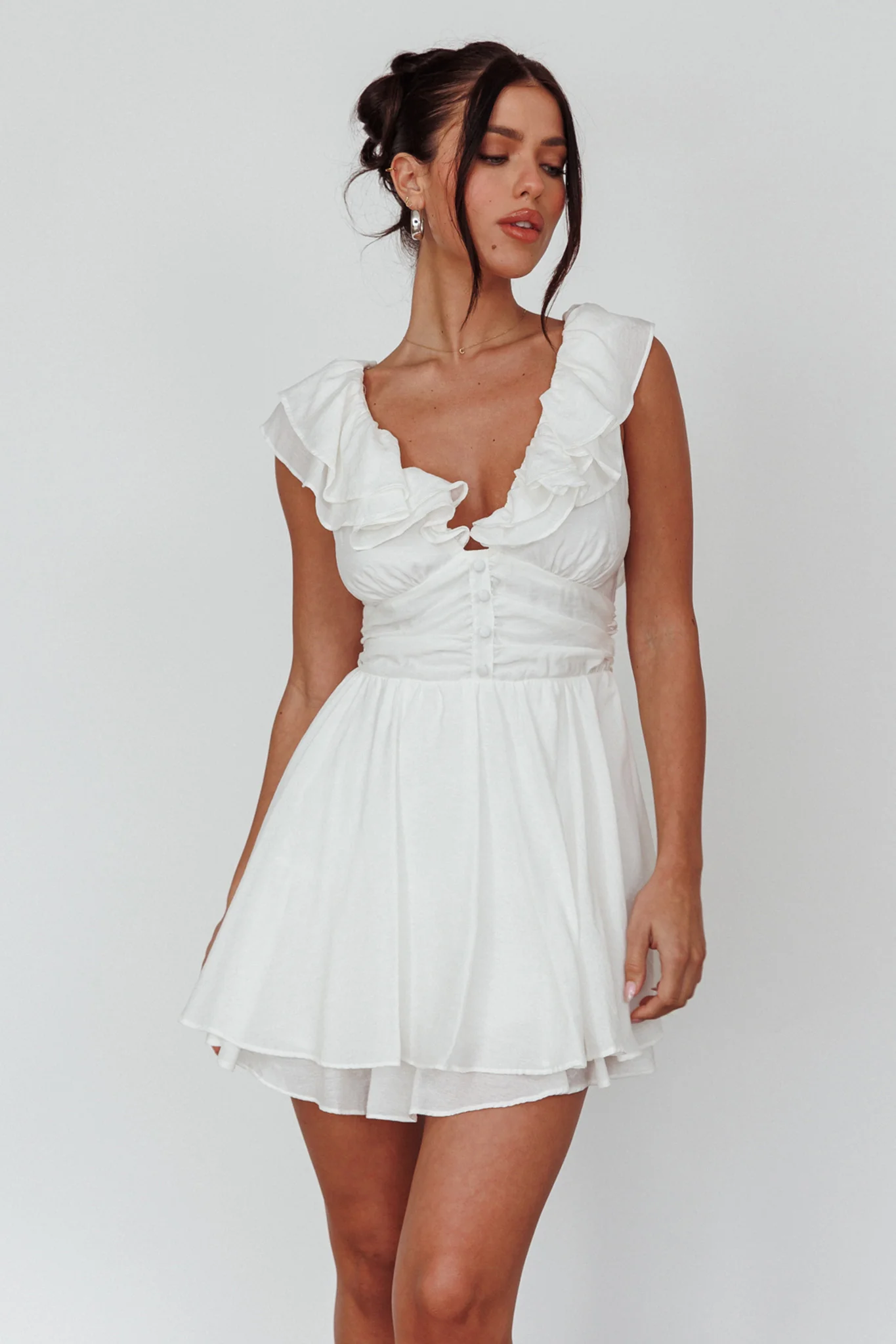 Glory Days Ruffle Shoulder Romper Off White